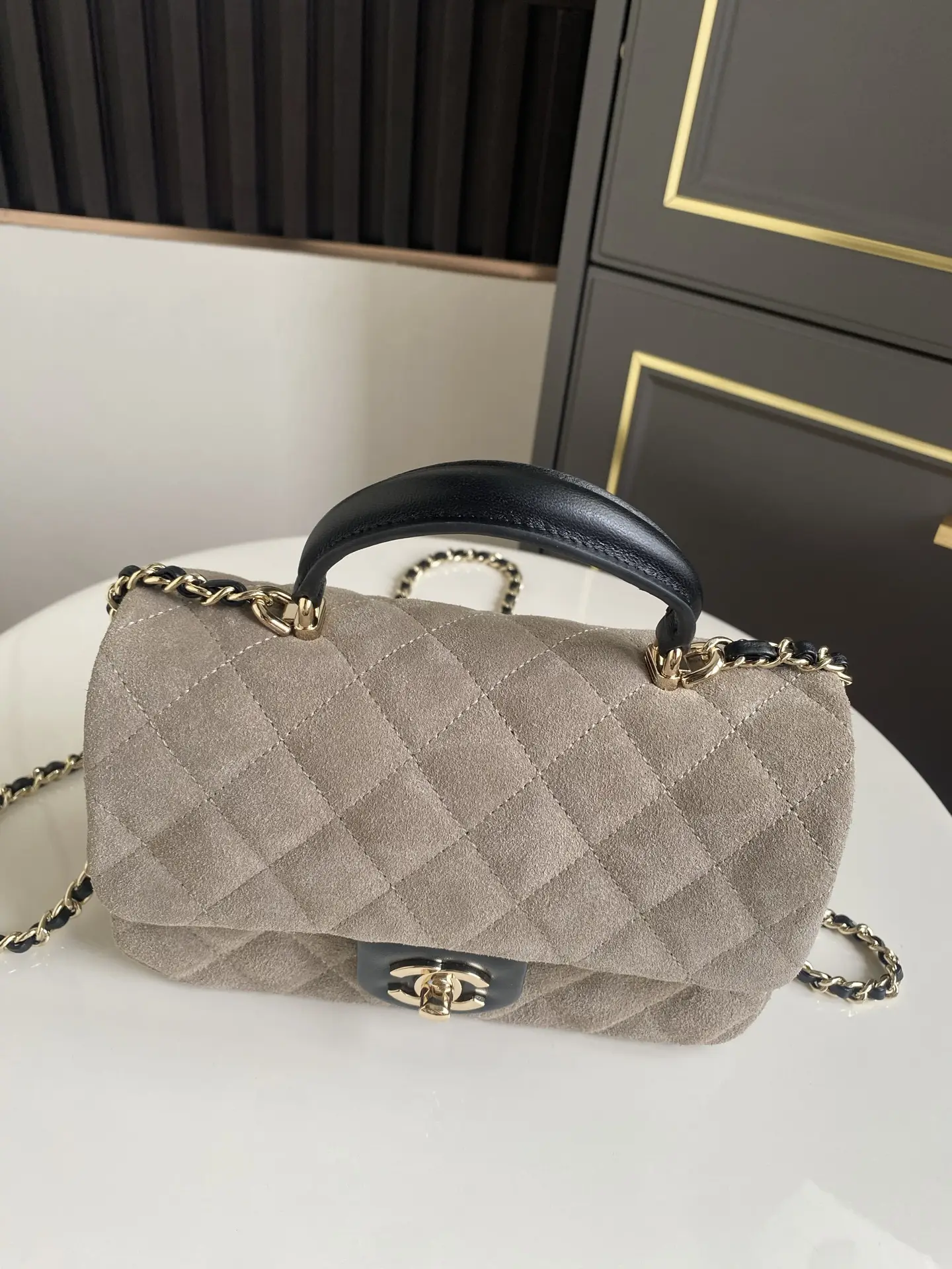 Chanel Handbag with Top Handle AS2431 Gray Suede