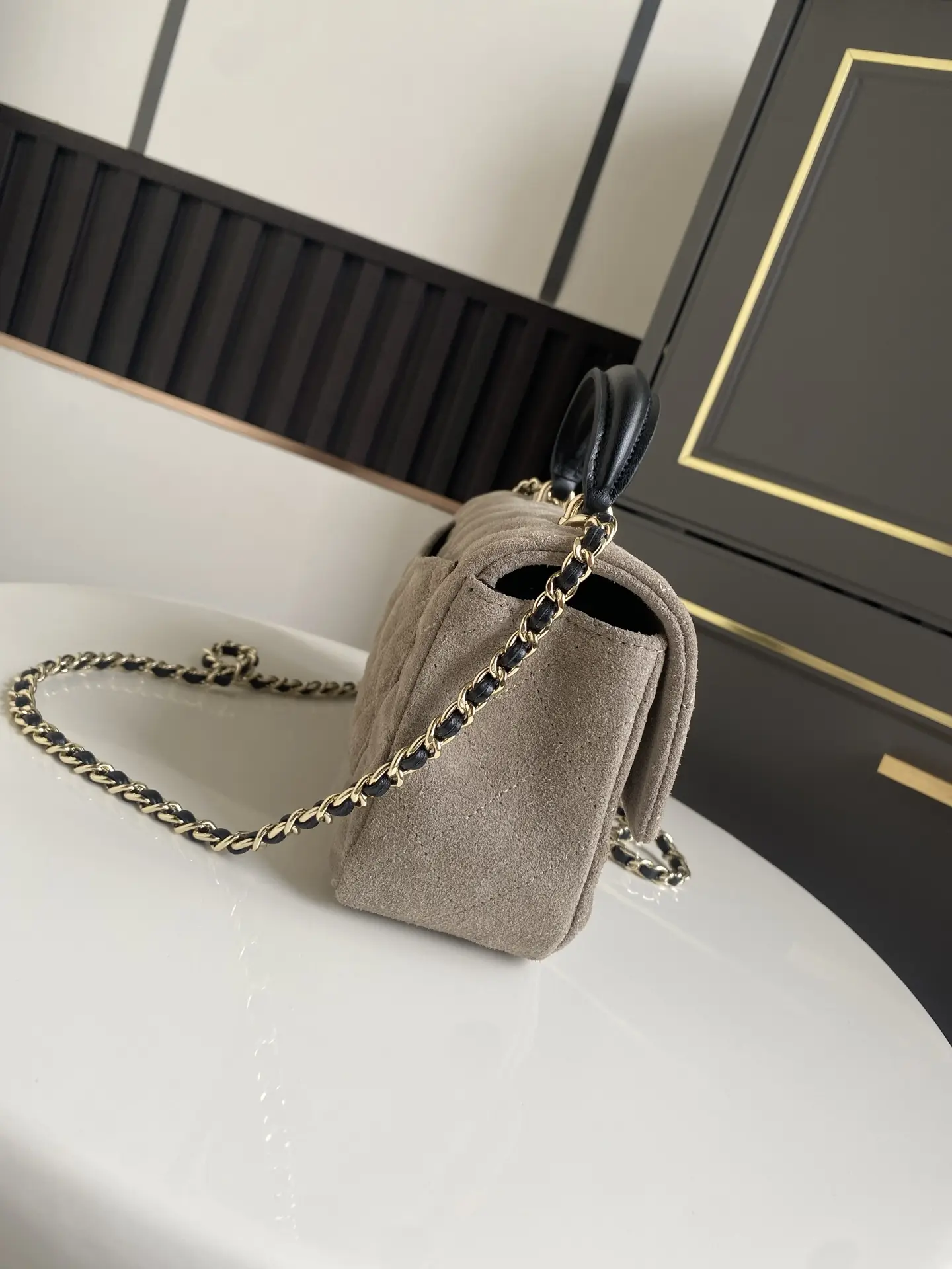 Chanel Handbag with Top Handle AS2431 Gray Suede