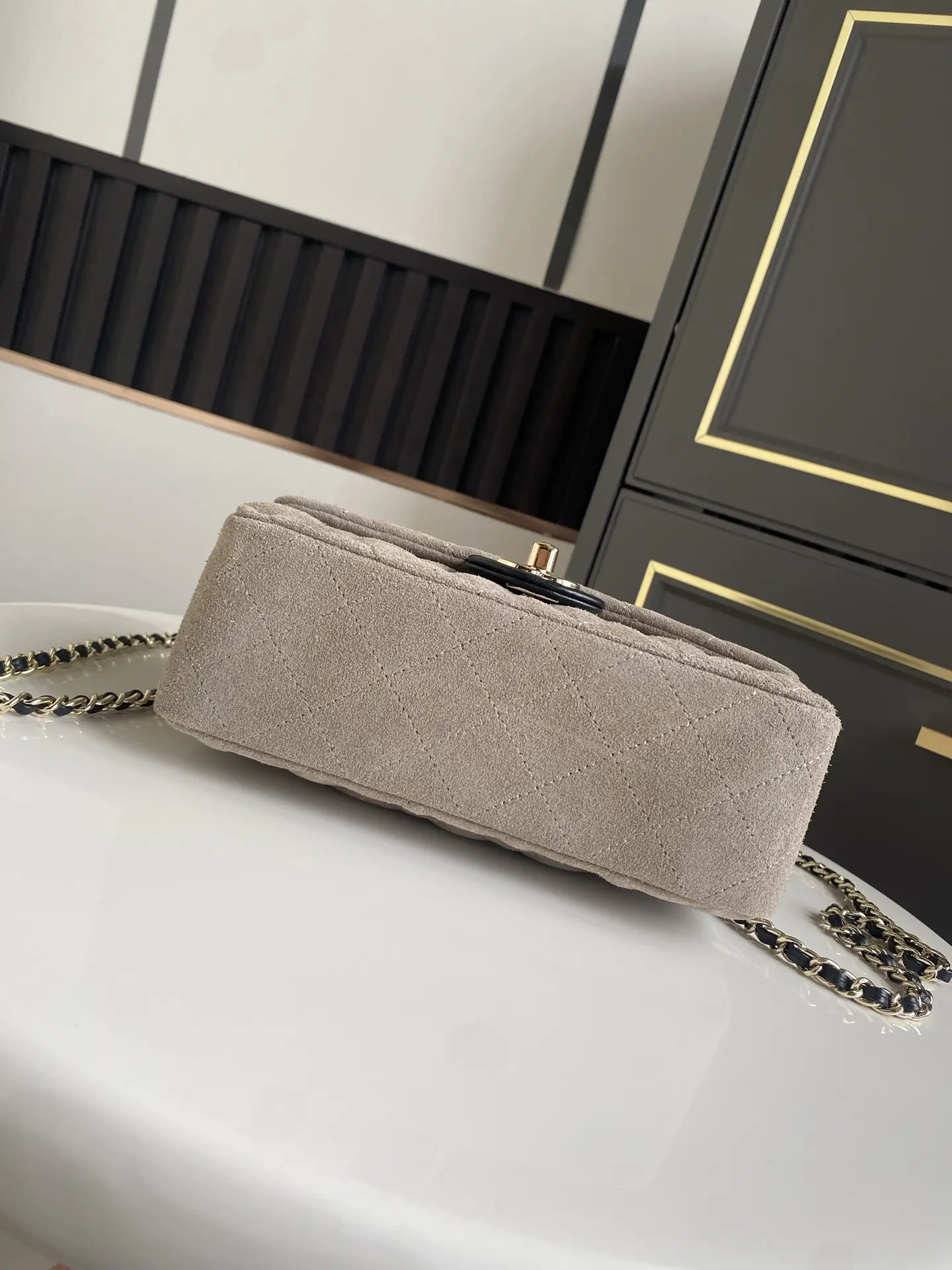 Chanel Handbag with Top Handle AS2431 Gray Suede