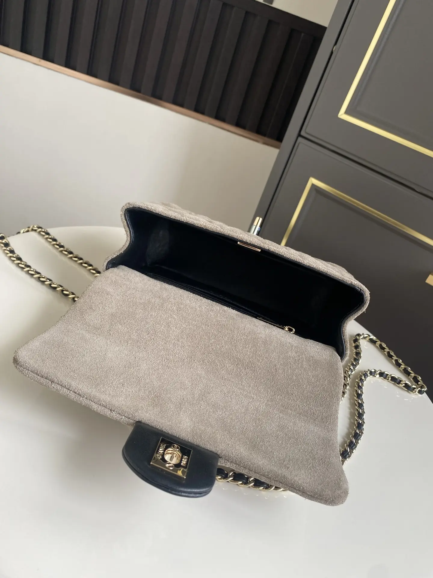 Chanel Handbag with Top Handle AS2431 Gray Suede