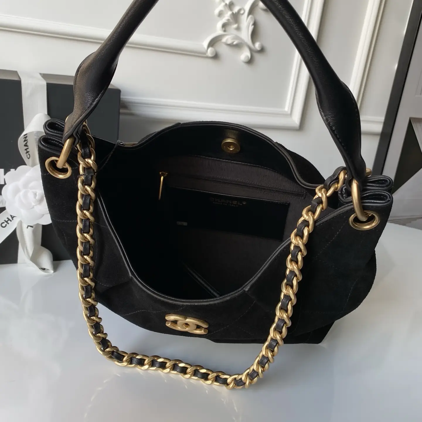Chanel Hobo Bag AS5970 Suede Black