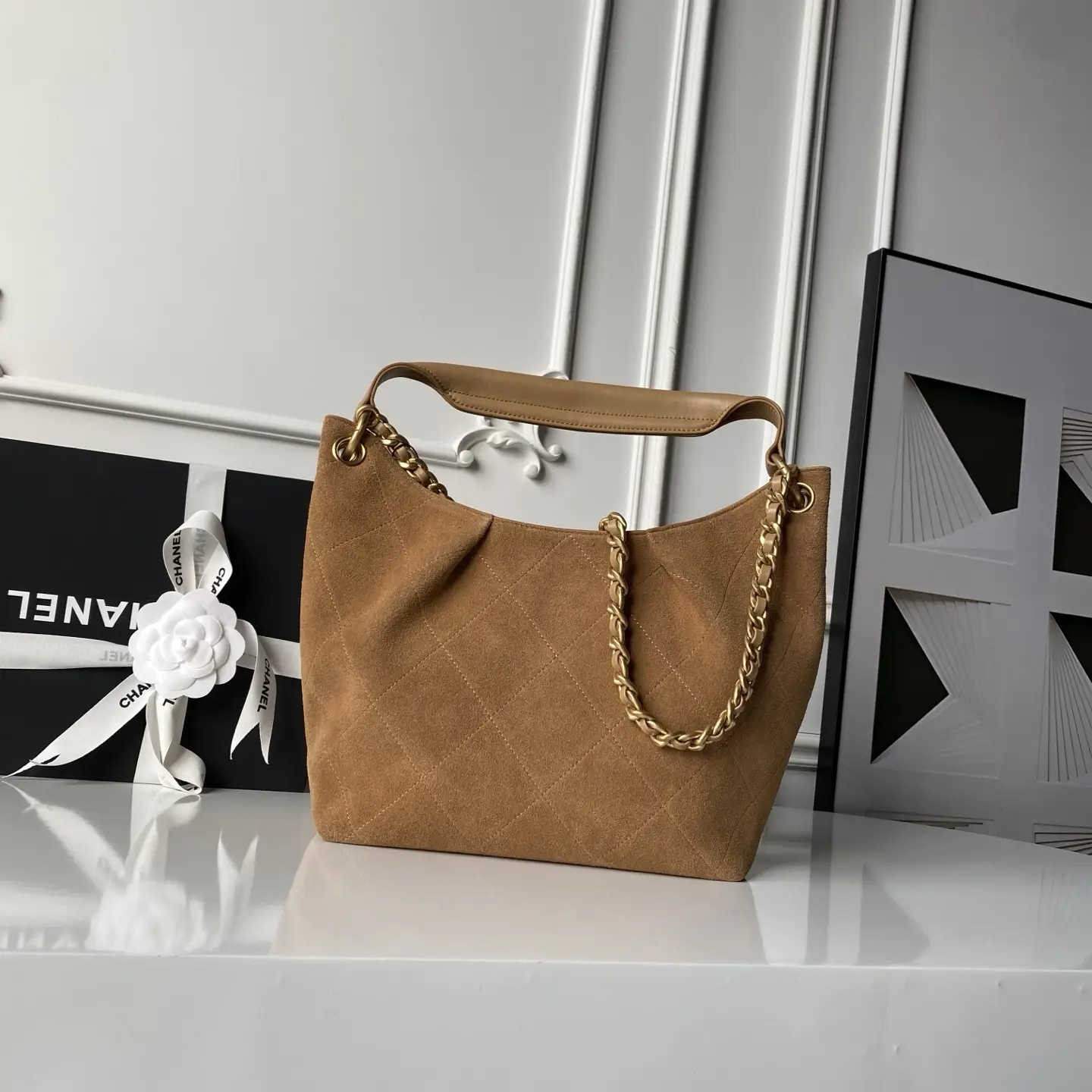 Chanel Hobo Bag AS5970 Suede Caramel Color