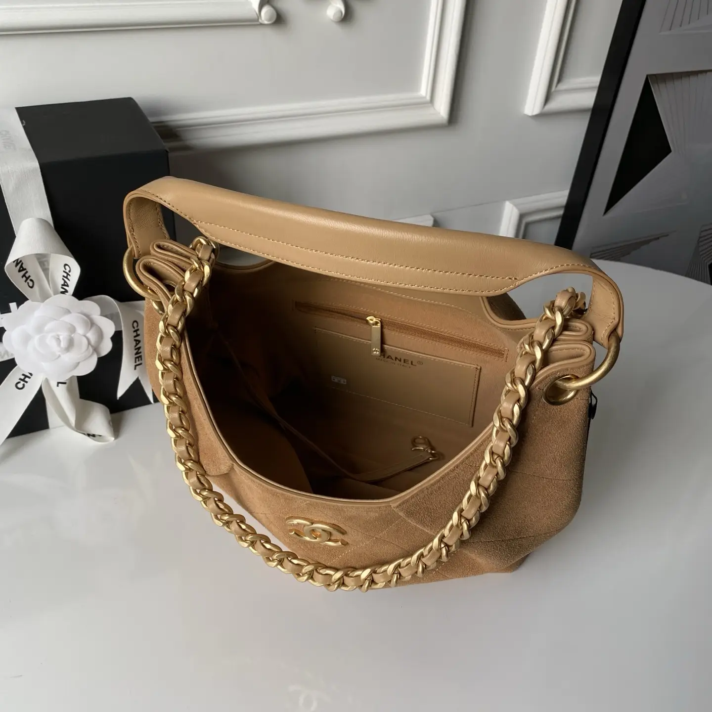 Chanel Hobo Bag AS5970 Suede Caramel Color