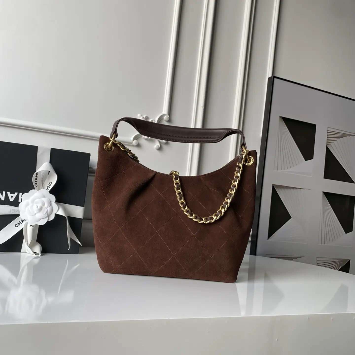 Chanel Hobo Bag AS5970 Suede Dark Brown