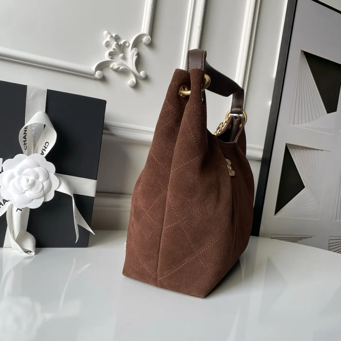 Chanel Hobo Bag AS5970 Suede Dark Brown