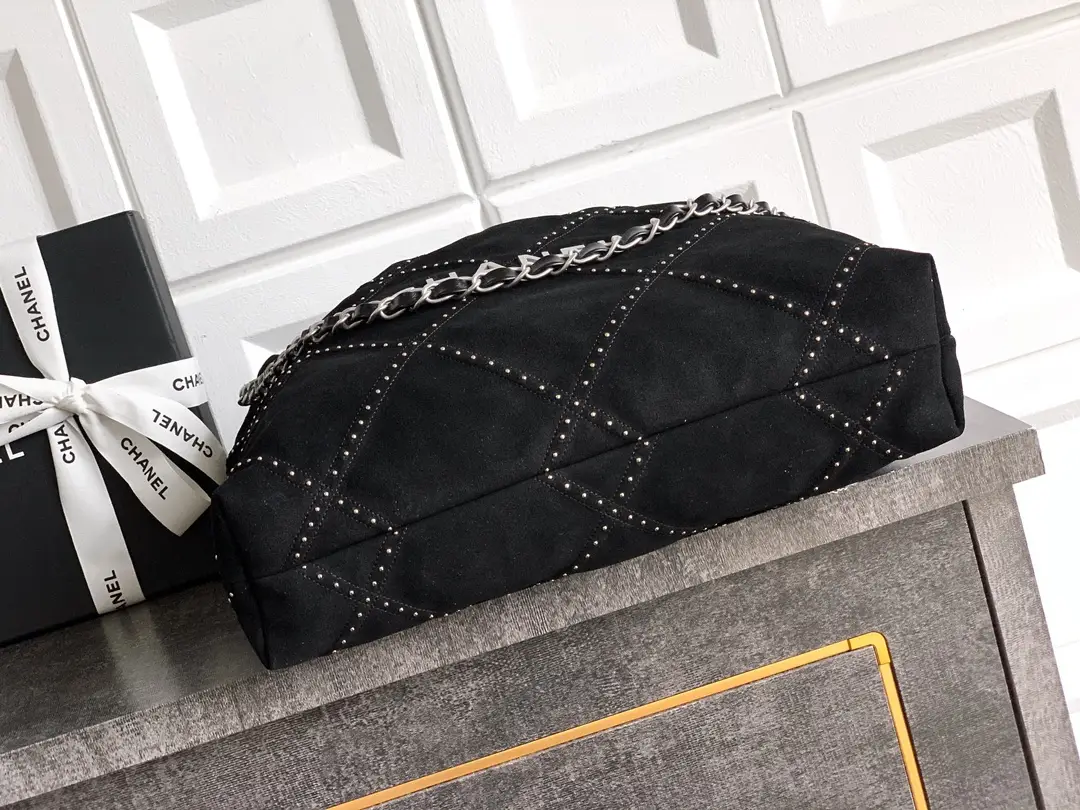 Chanel Large 22 Bag Suede with Studs Black