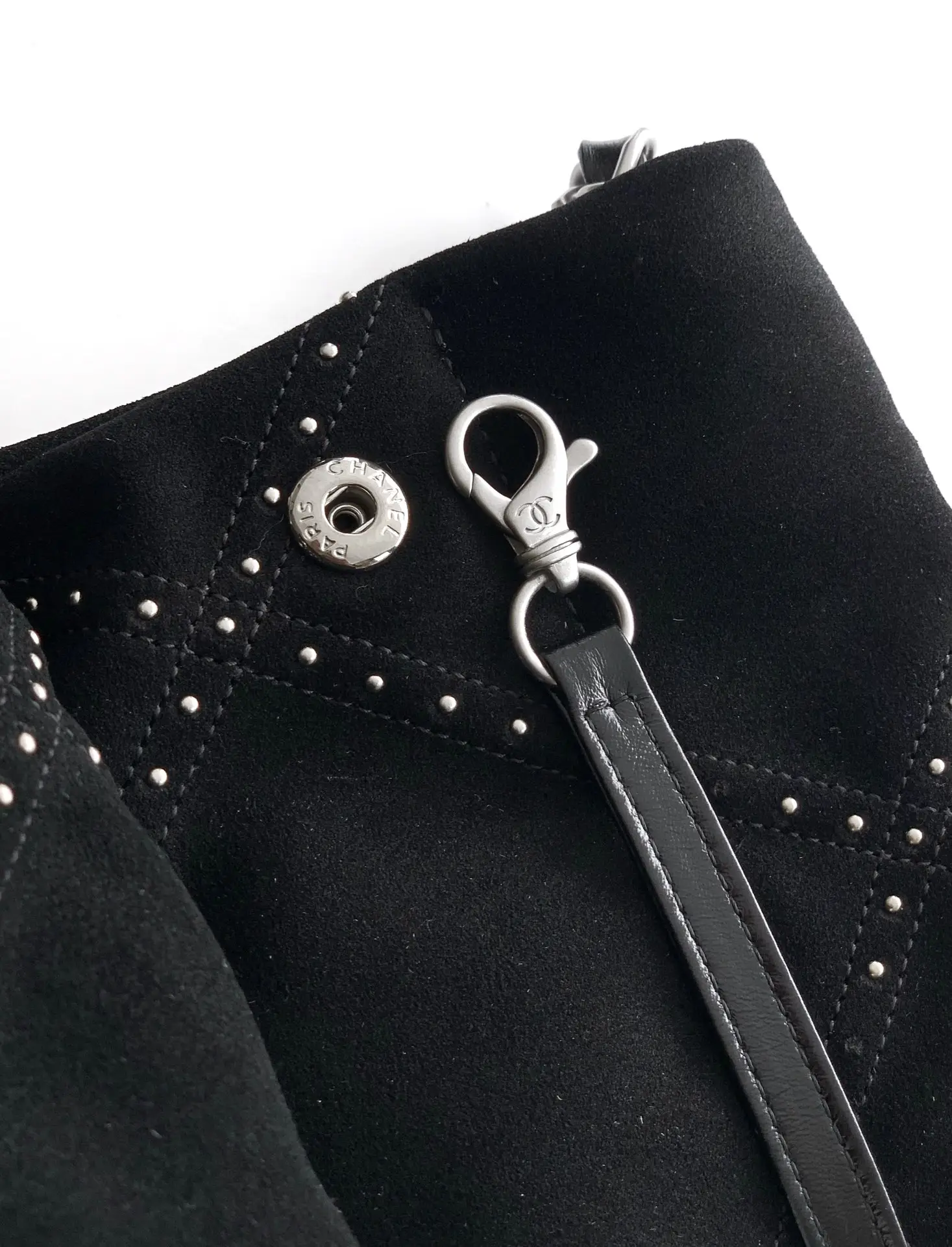 Chanel Large 22 Bag Suede with Studs Black