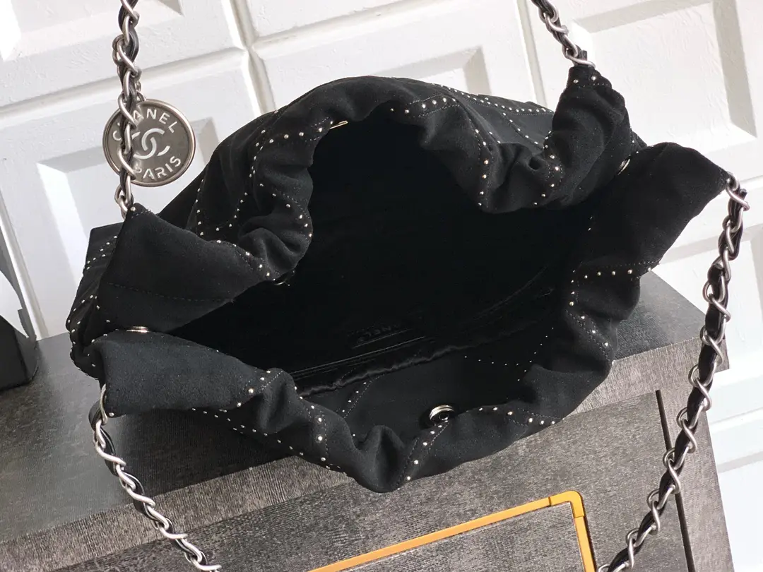 Chanel Large 22 Bag Suede with Studs Black