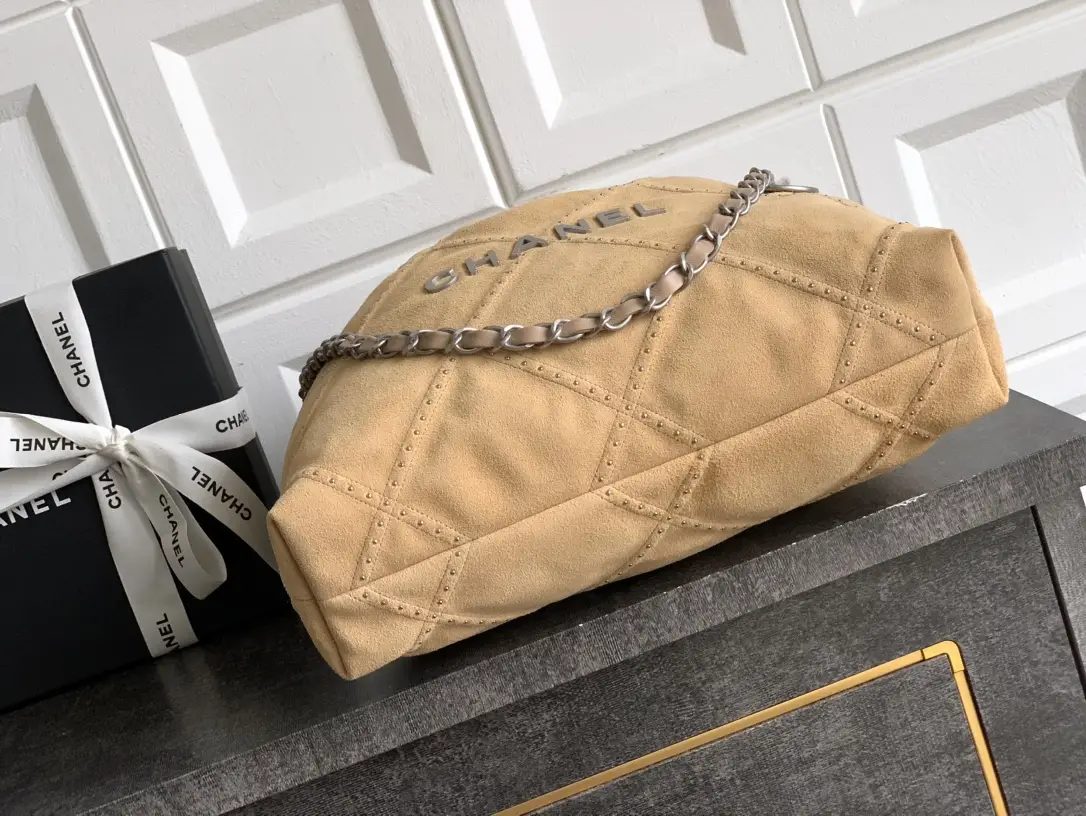 Chanel Large 22 Bag Suede with Studs Brown