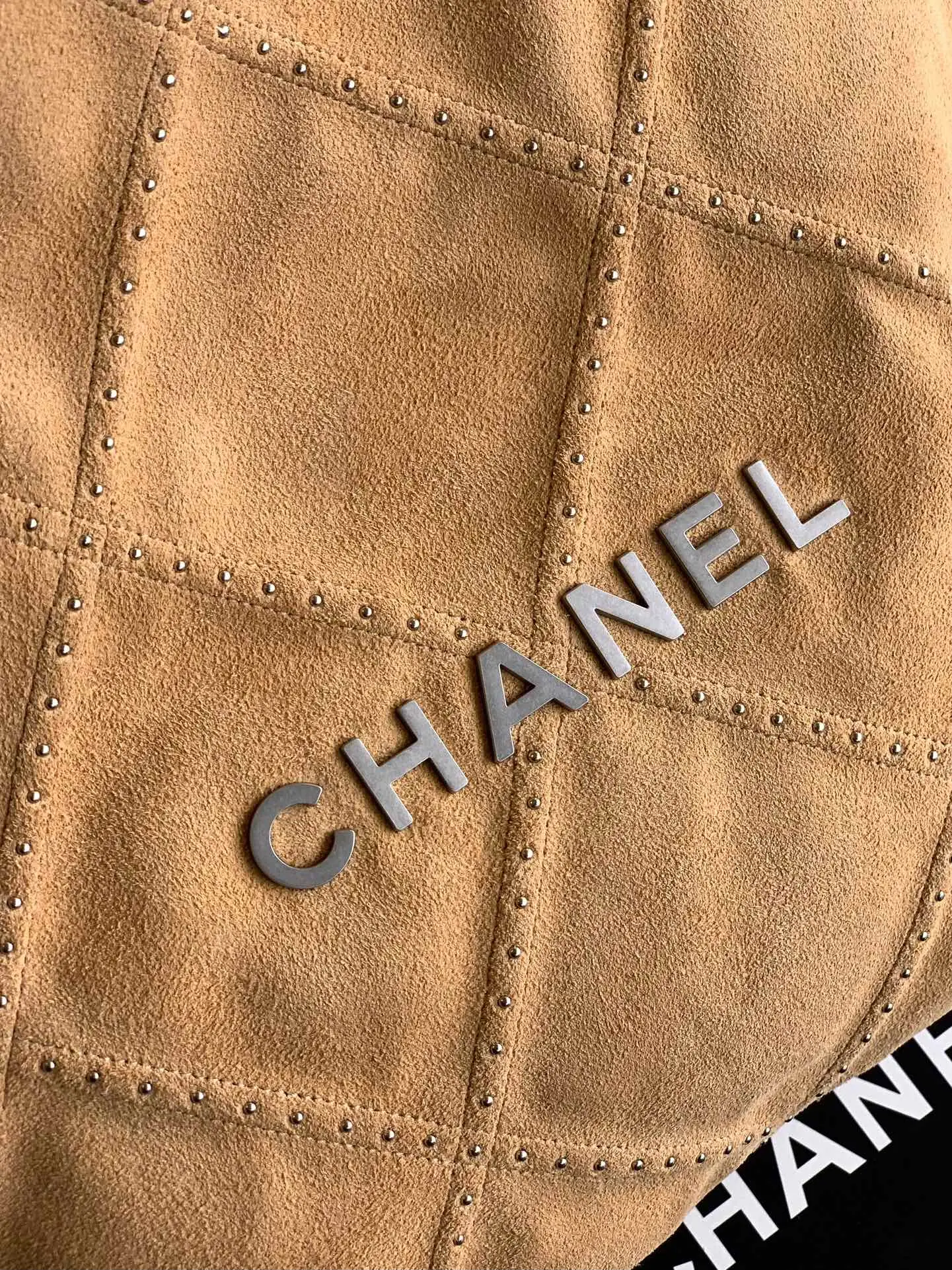 Chanel Large 22 Bag Suede with Studs Brown