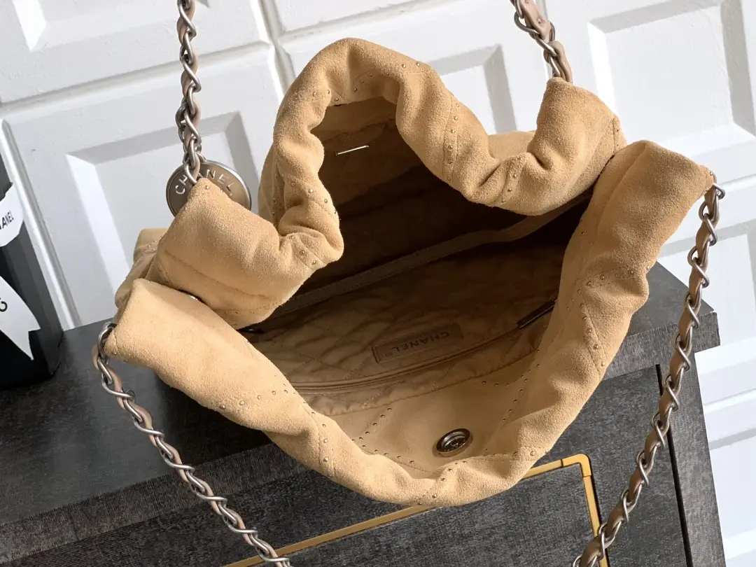 Chanel Large 22 Bag Suede with Studs Brown