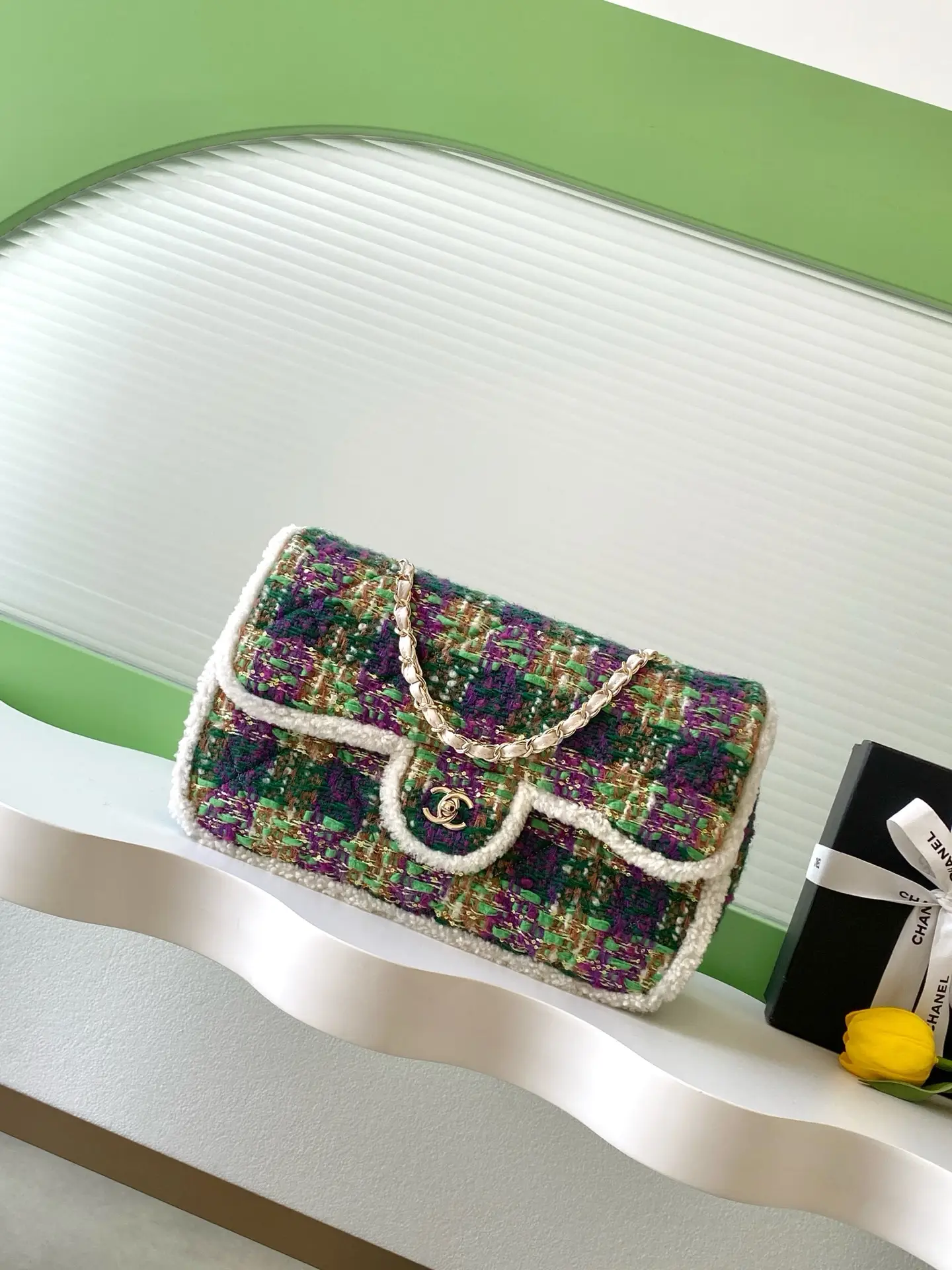 Chanel Maxi Flap Bag Tweed AS5687 Green