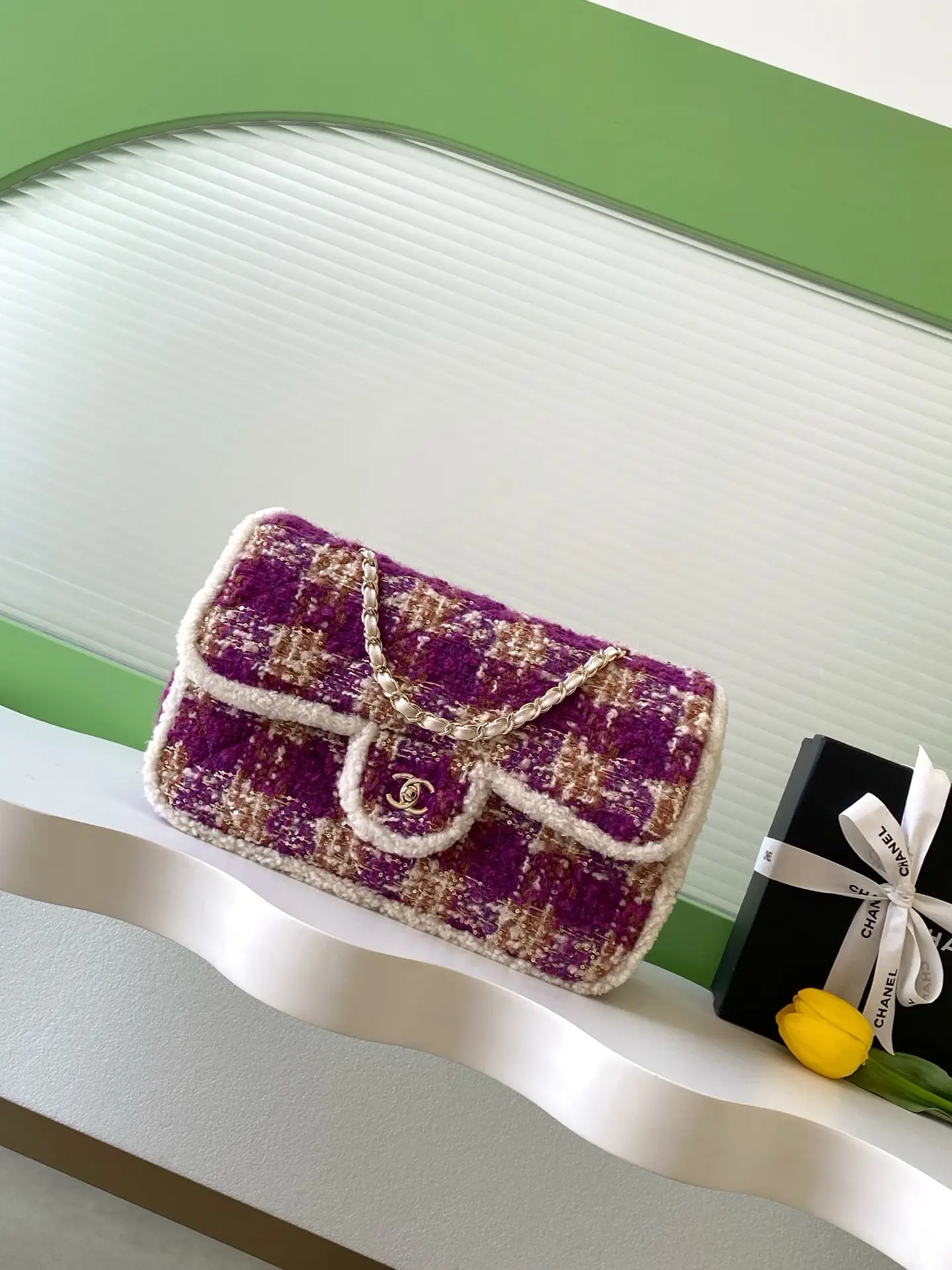 Chanel Maxi Flap Bag Tweed AS5687 Pink