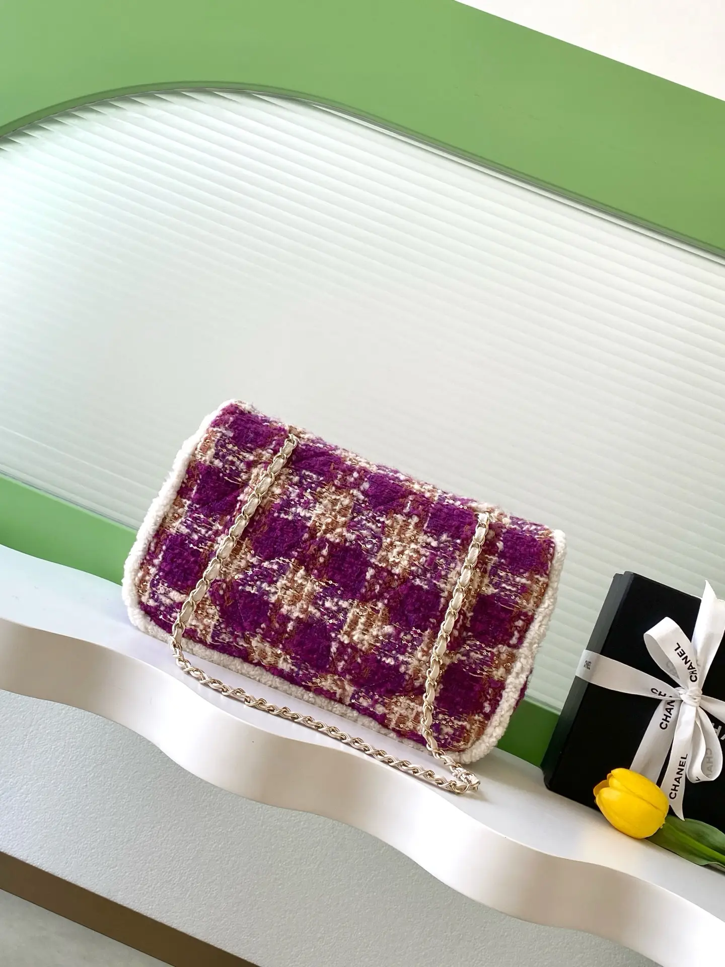 Chanel Maxi Flap Bag Tweed AS5687 Pink