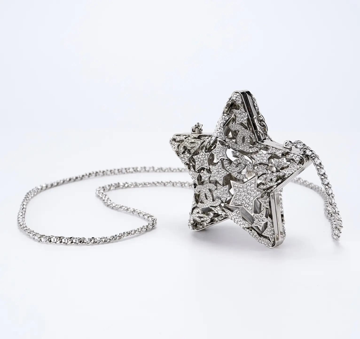 Chanel Openwork Star-Studded Evening Bag Silver