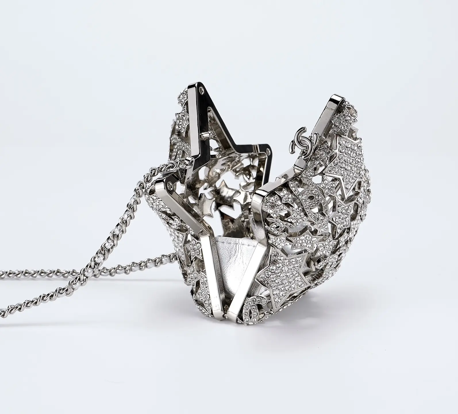 Chanel Openwork Star-Studded Evening Bag Silver