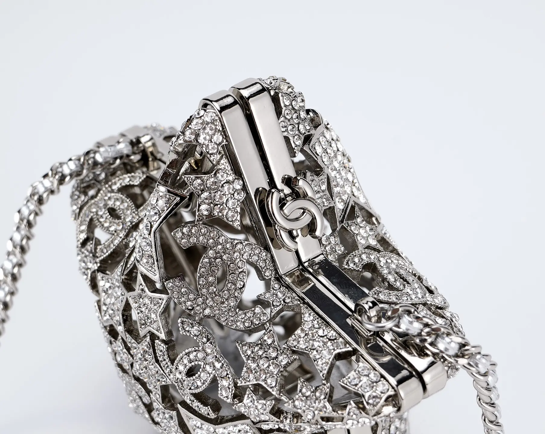 Chanel Openwork Star-Studded Evening Bag Silver