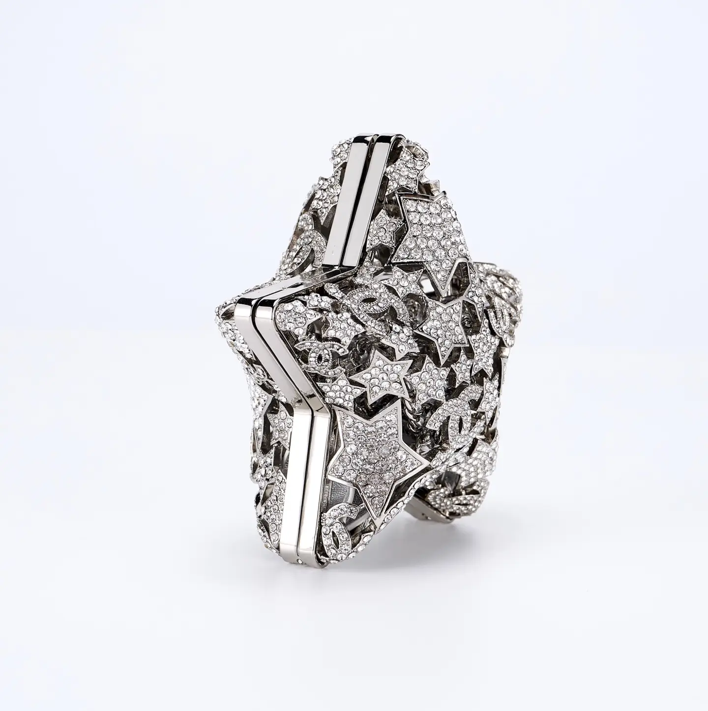 Chanel Openwork Star-Studded Evening Bag Silver