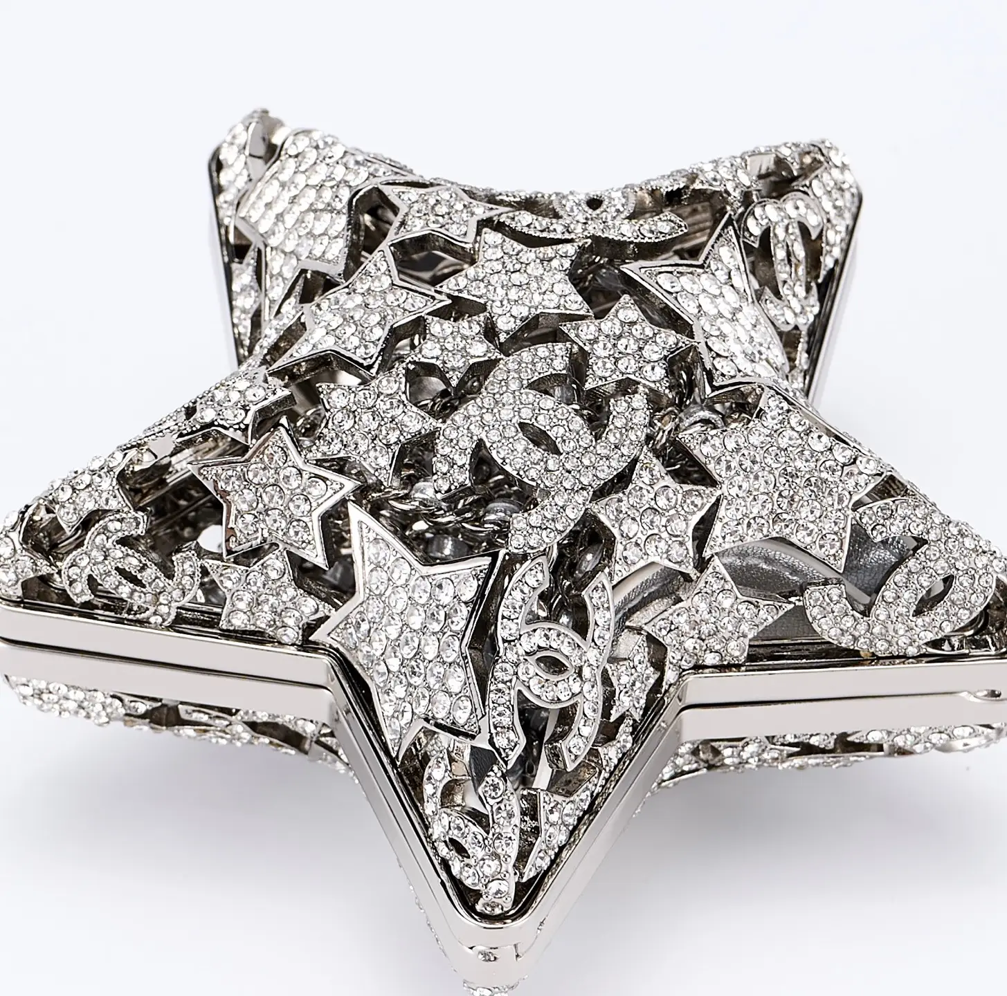 Chanel Openwork Star-Studded Evening Bag Silver