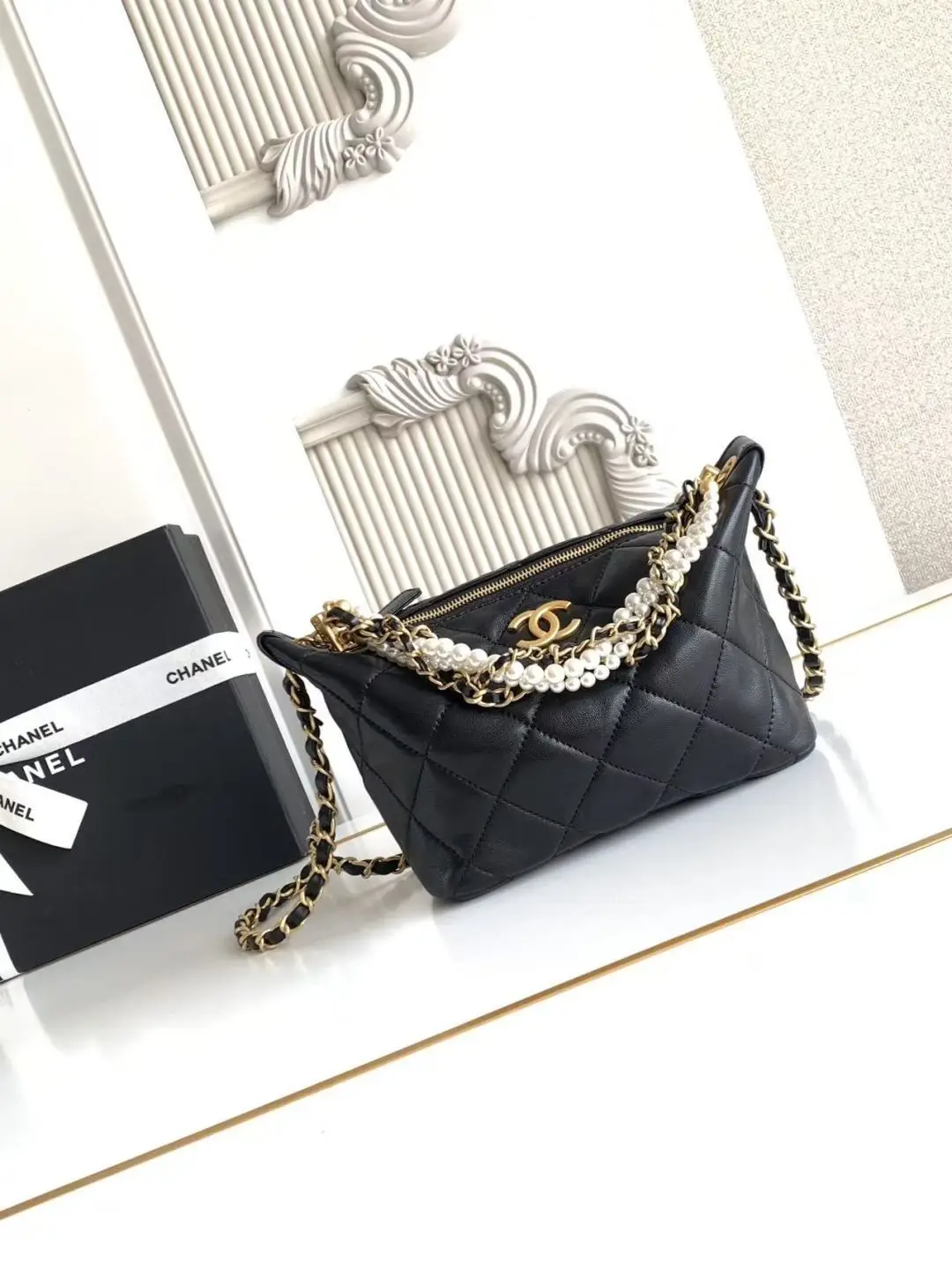 Chanel Pearl Chain Hobo Bag AS5898 Black