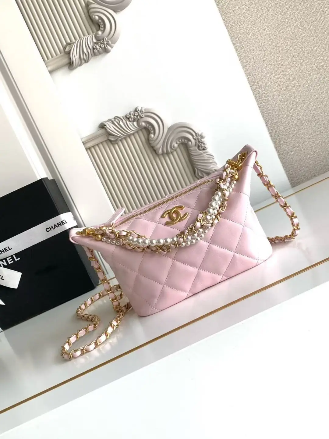 Chanel Pearl Chain Hobo Bag AS5898 Pink