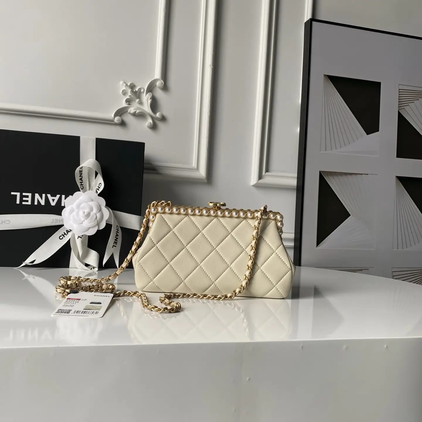 Chanel Pearl Evening Bag AS5912 Light Yellow