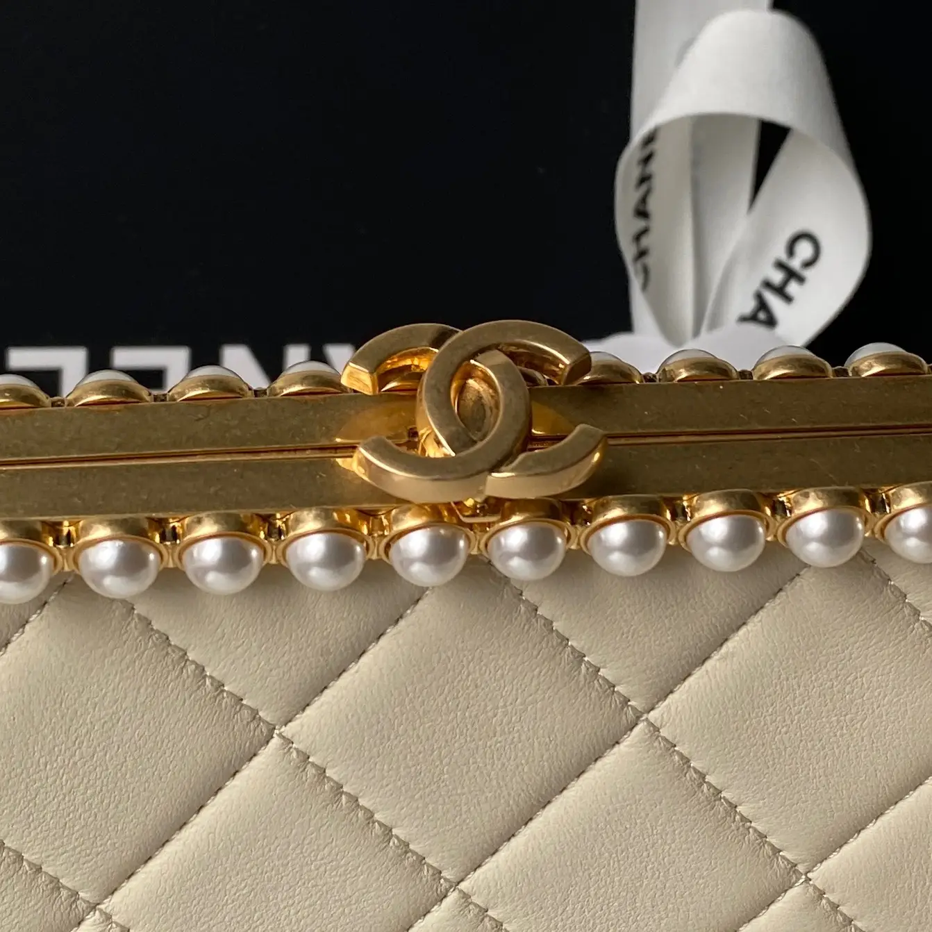 Chanel Pearl Evening Bag AS5912 Light Yellow