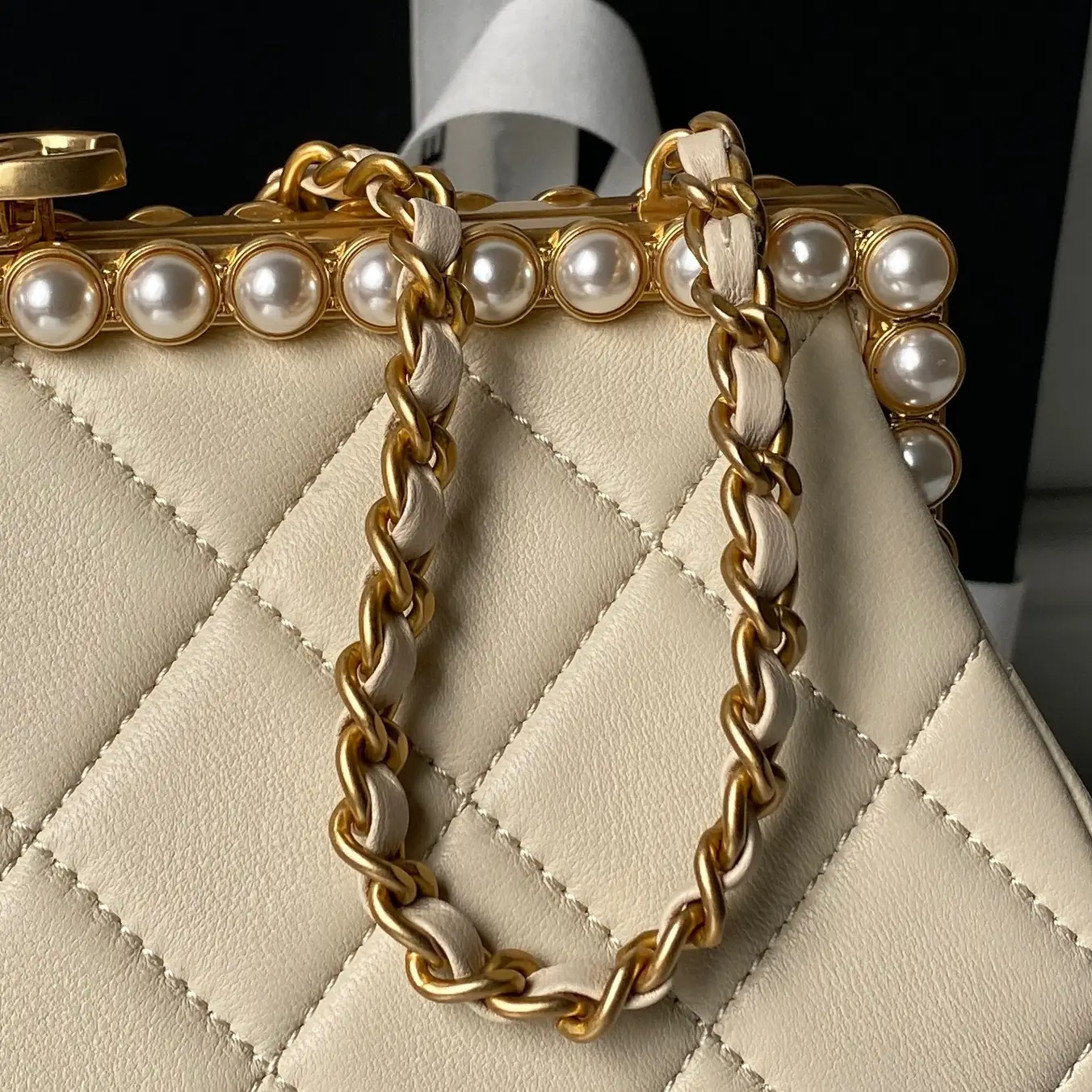 Chanel Pearl Evening Bag AS5912 Light Yellow