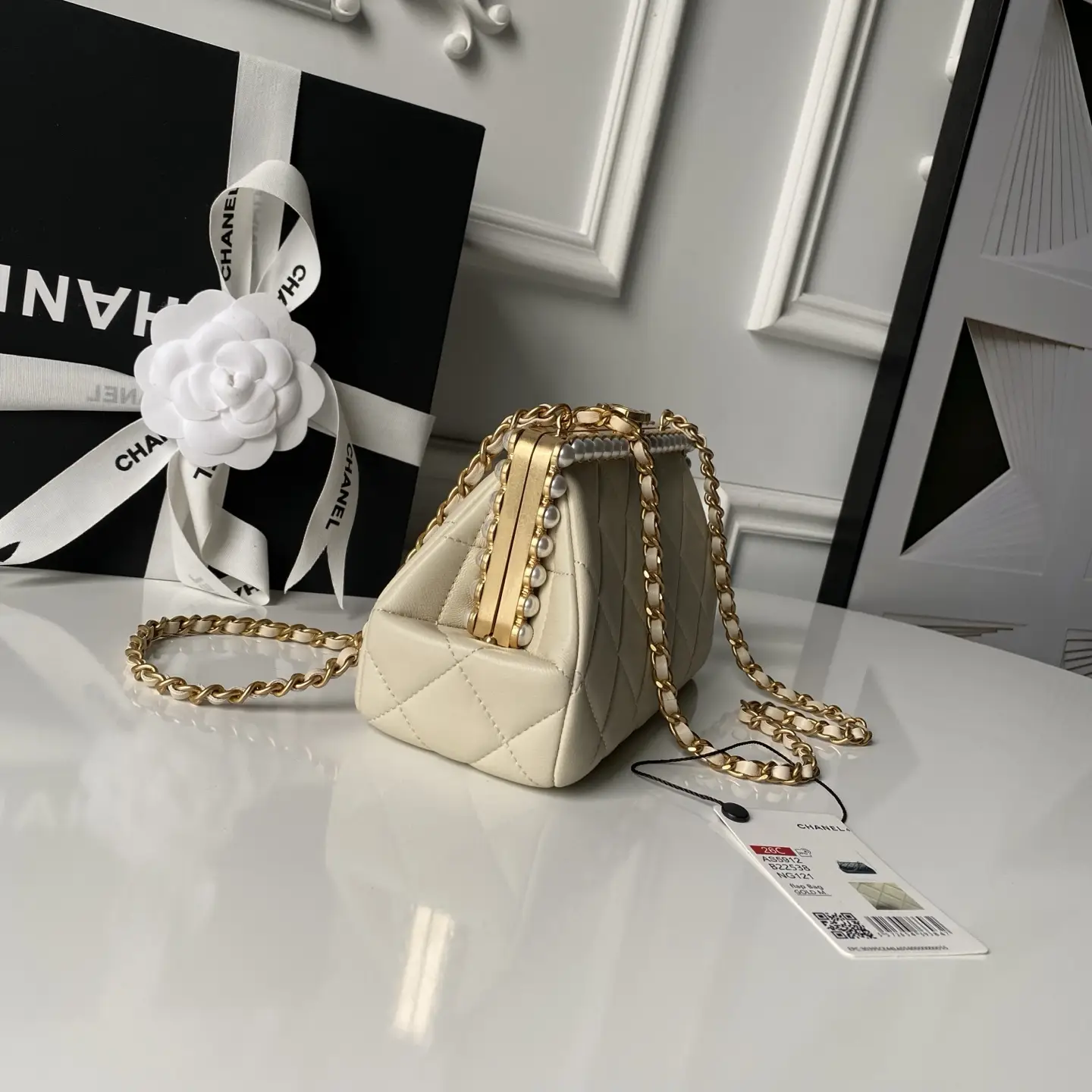 Chanel Pearl Evening Bag AS5912 Light Yellow