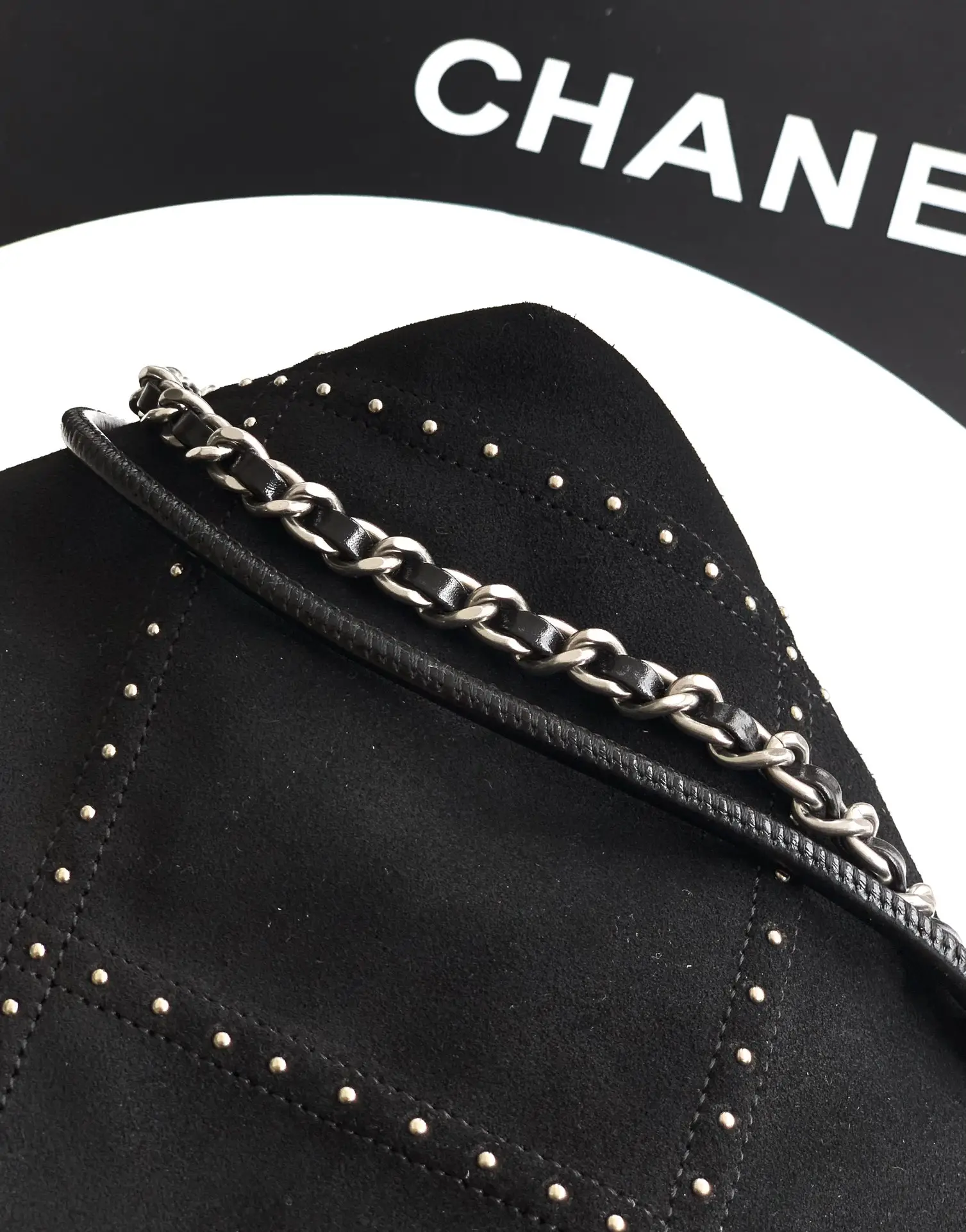 Chanel Small 22 Bag Suede with Studs Black