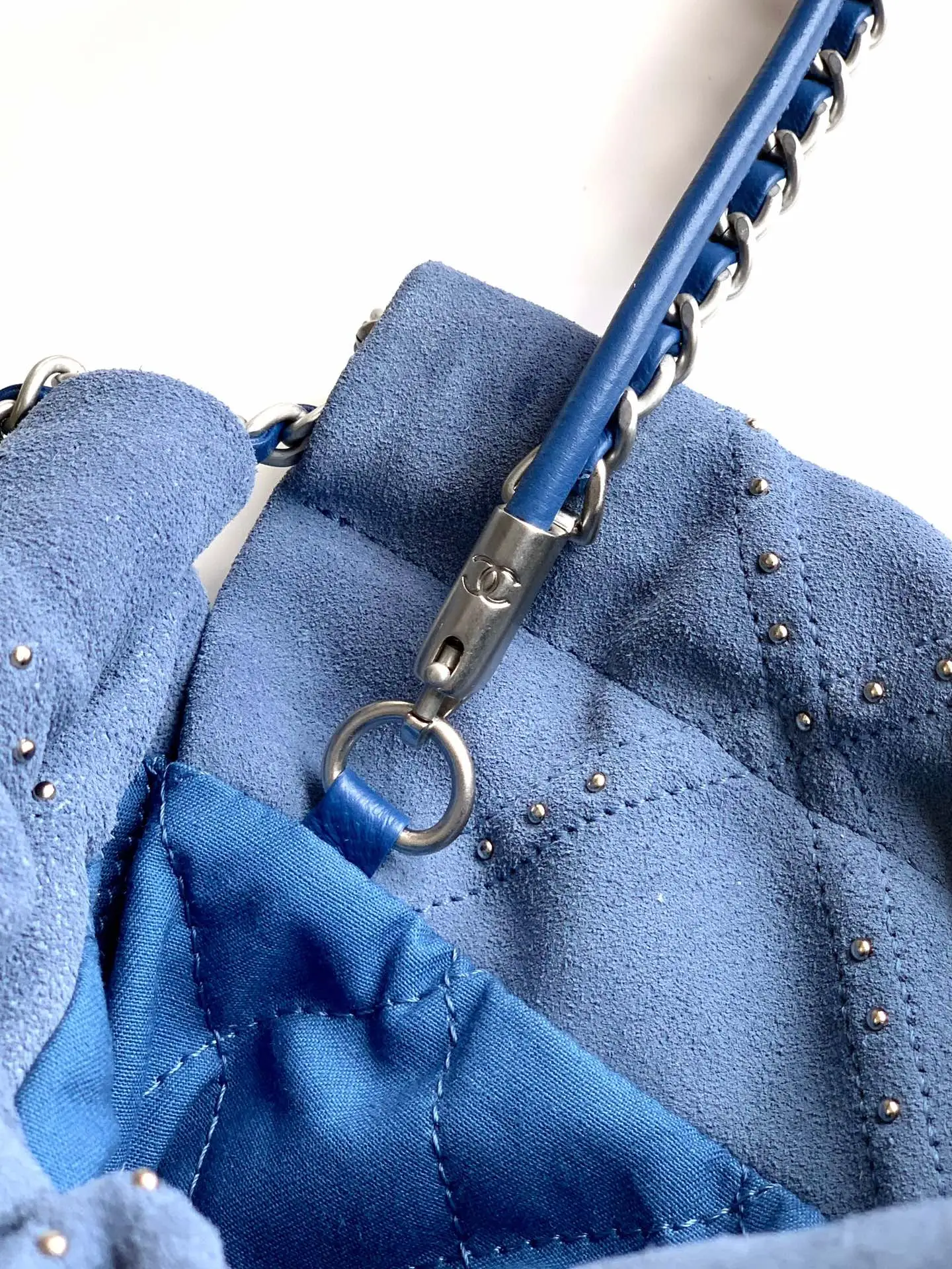 Chanel Small 22 Bag Suede with Studs Blue