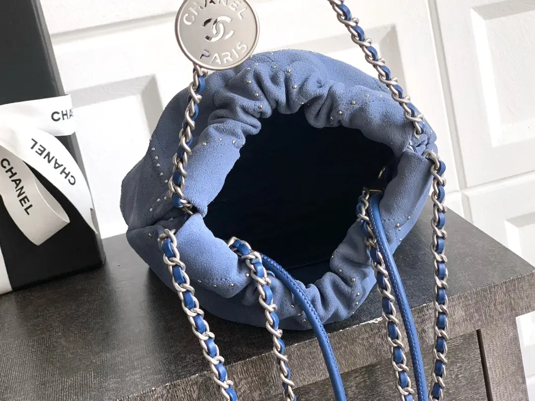 Chanel Small 22 Bag Suede with Studs Blue