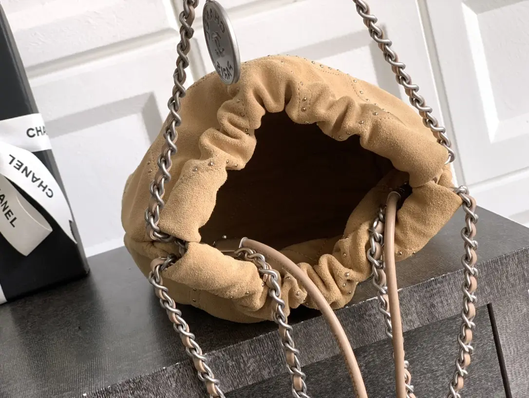 Chanel Small 22 Bag Suede with Studs Brown