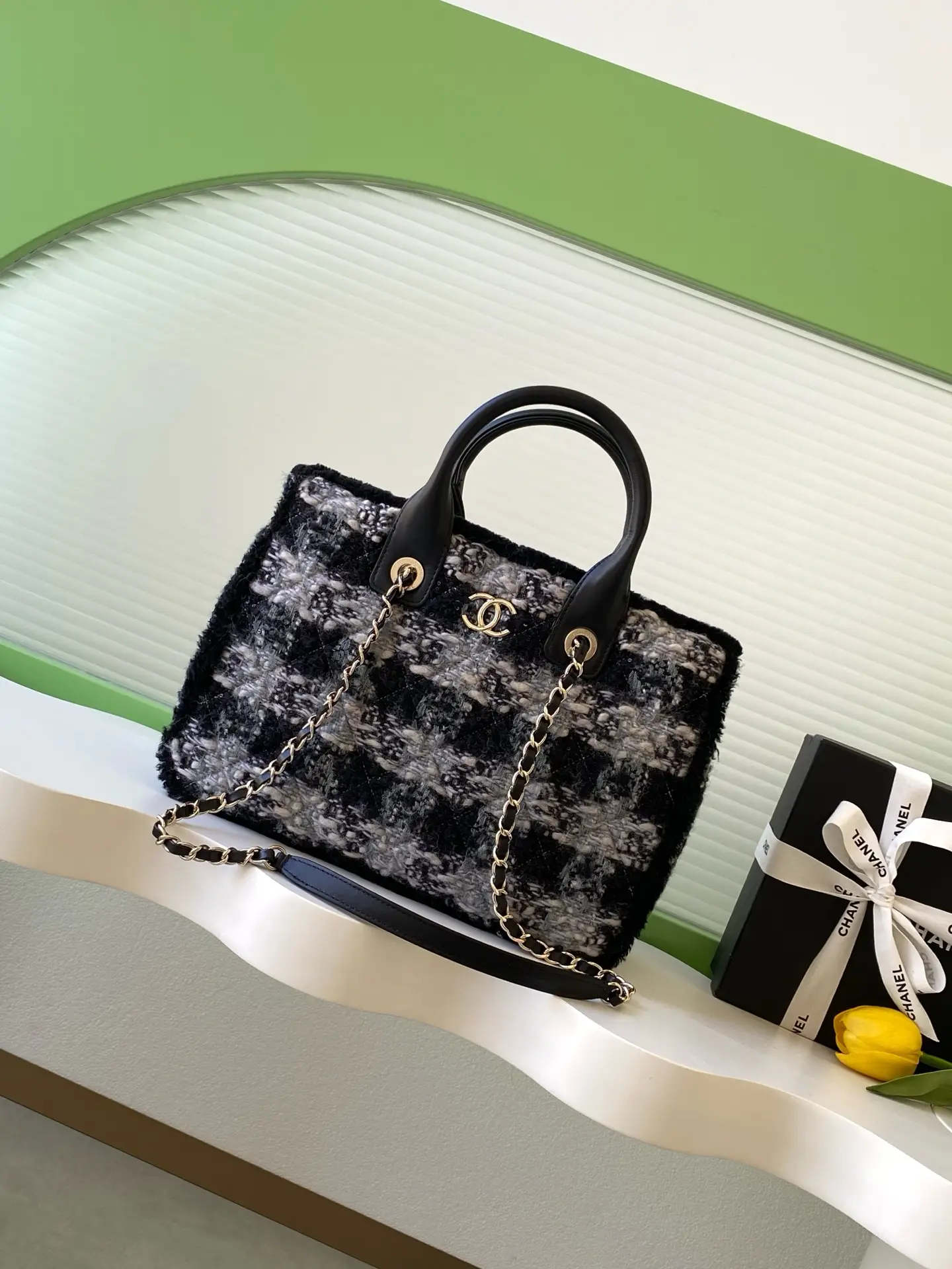 Chanel Small Shopping Bag Tweed AS5688 Black