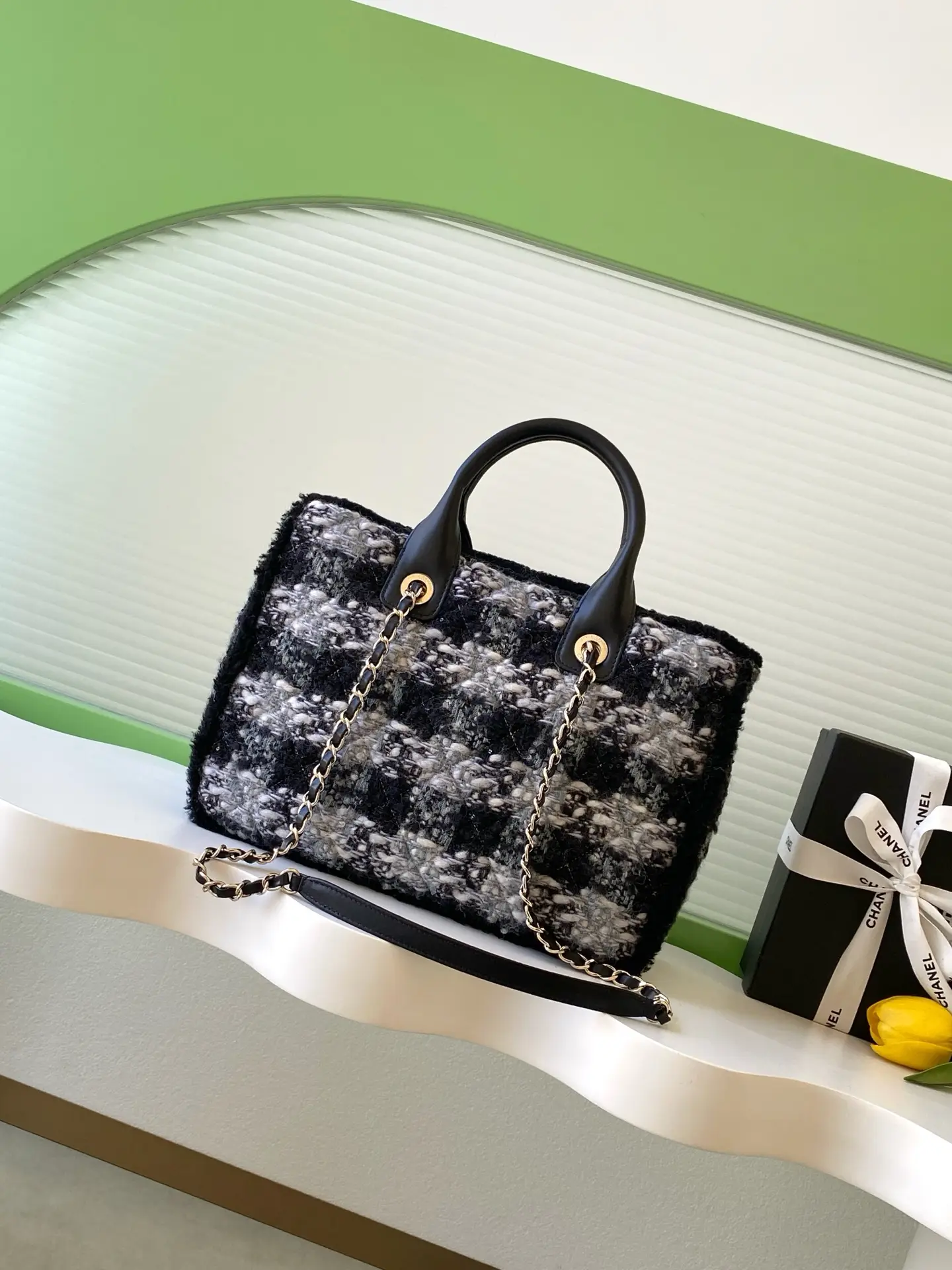 Chanel Small Shopping Bag Tweed AS5688 Black