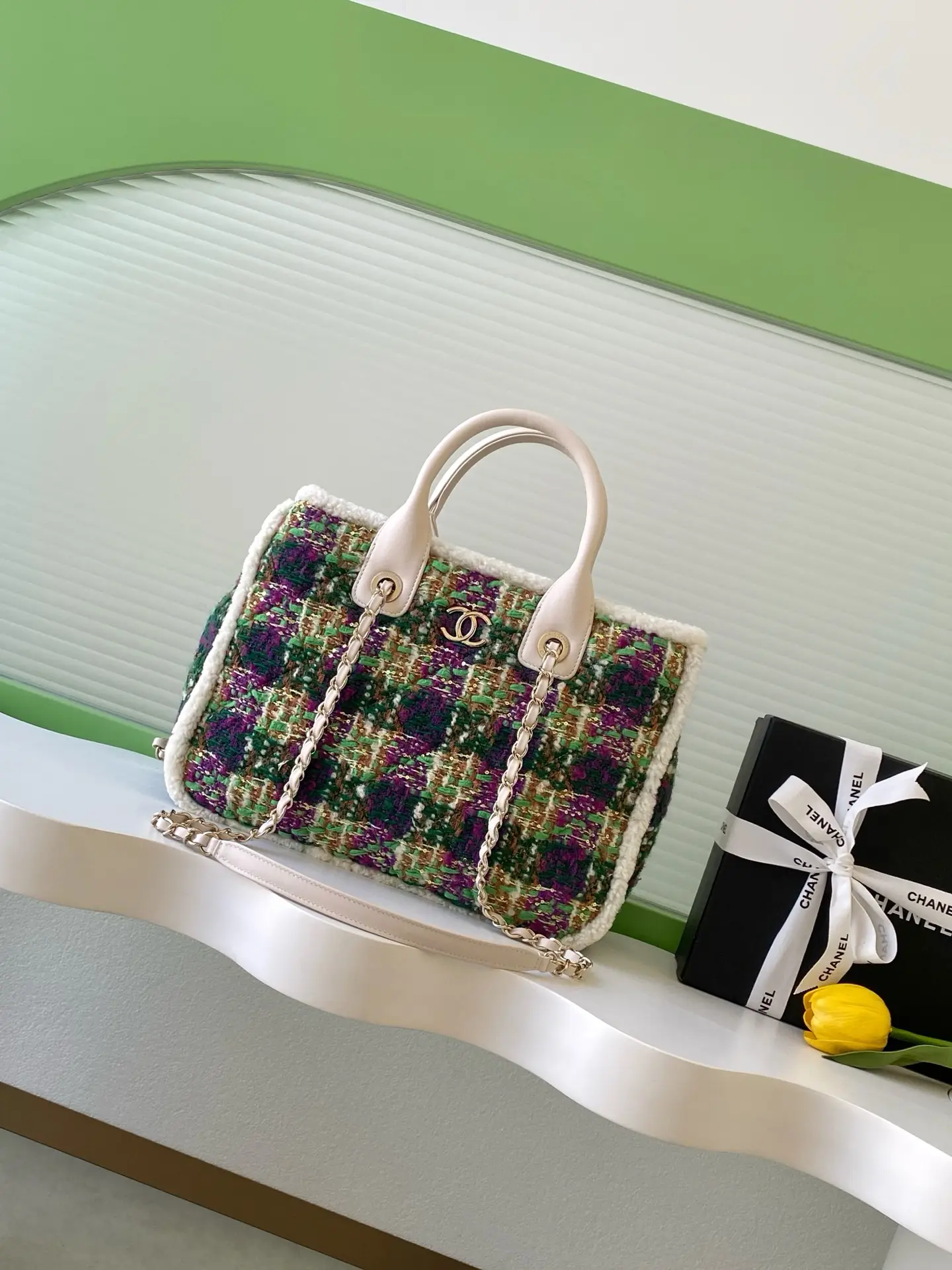 Chanel Small Shopping Bag Tweed AS5688 Green