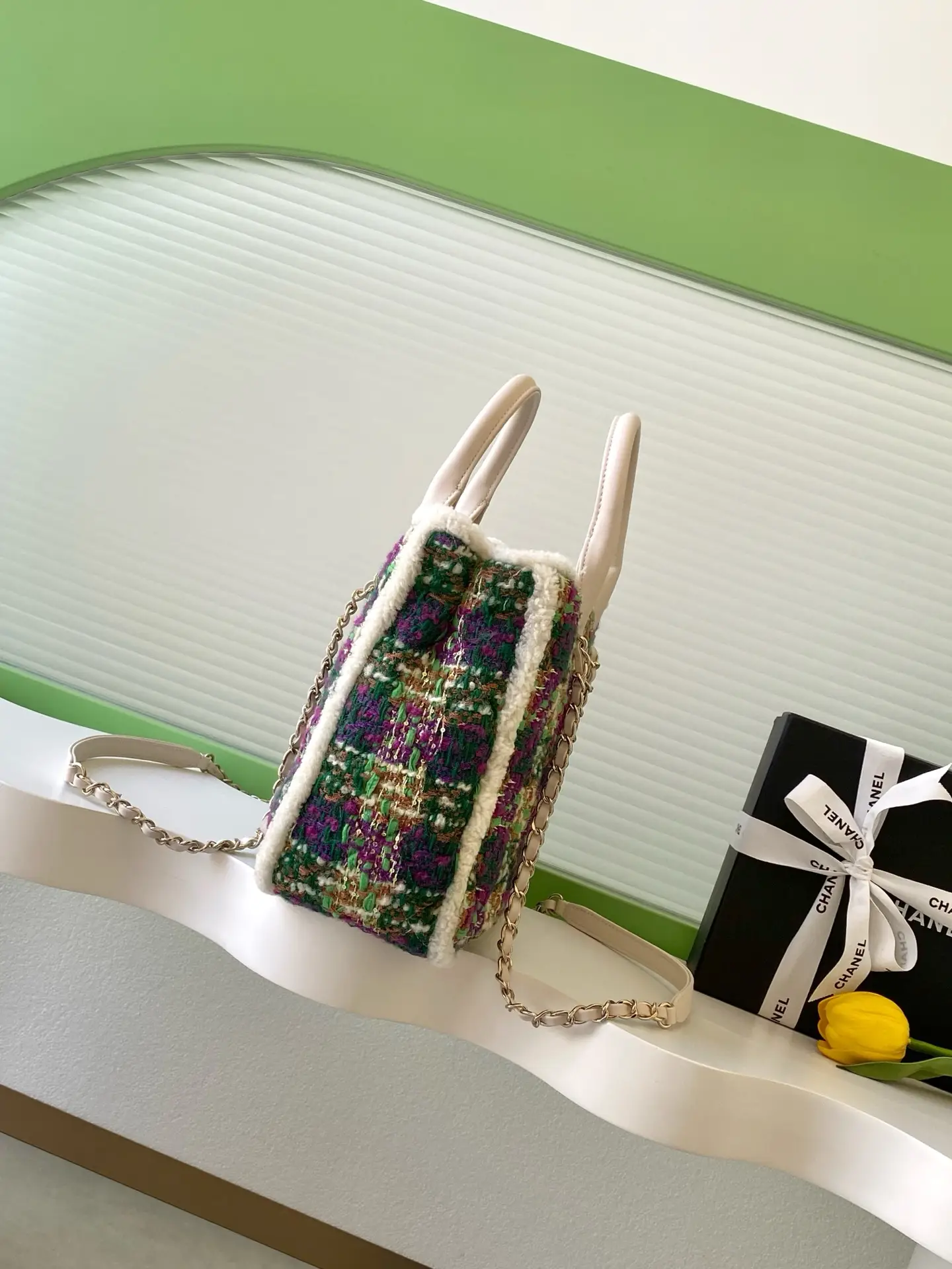 Chanel Small Shopping Bag Tweed AS5688 Green