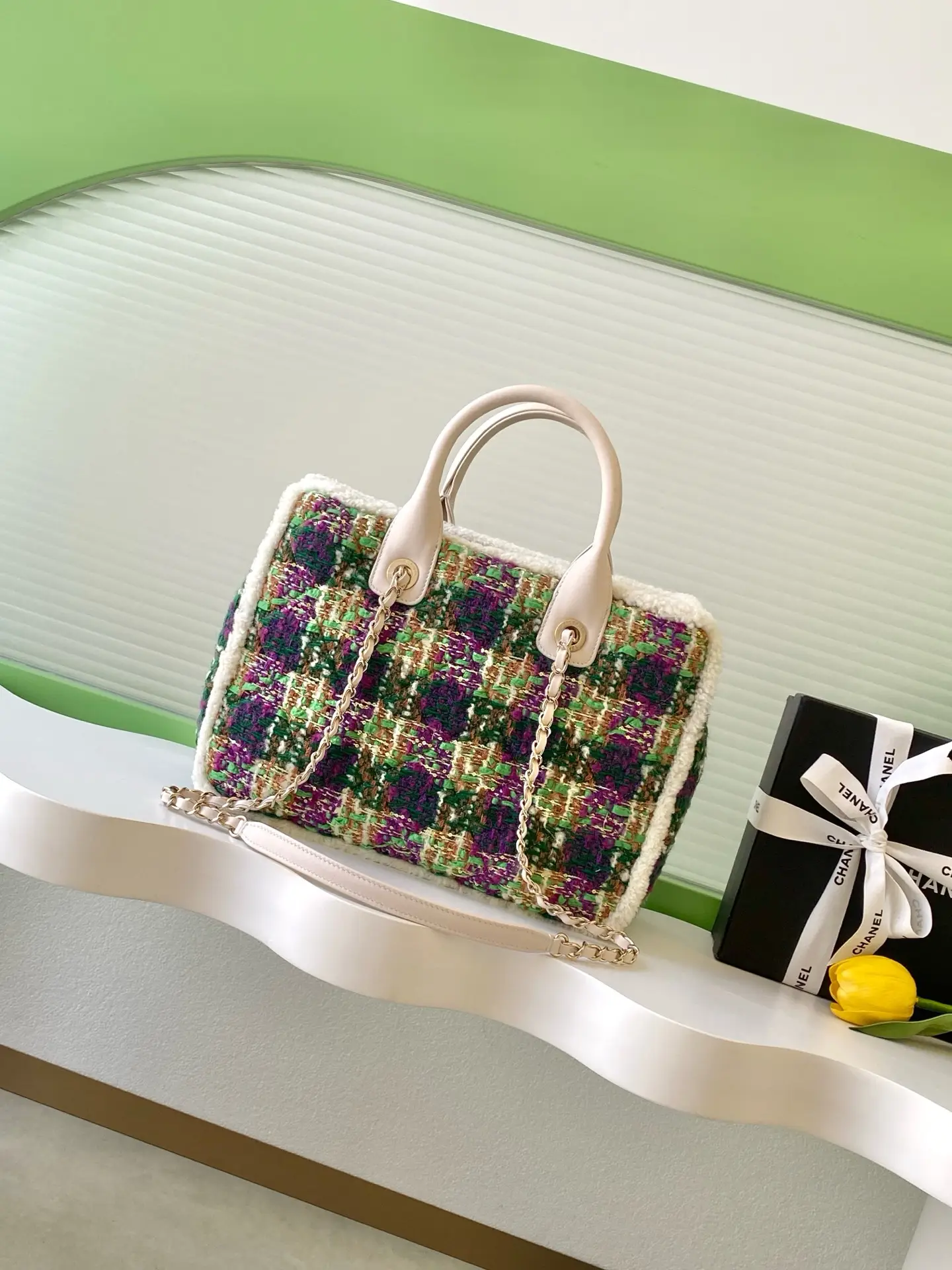 Chanel Small Shopping Bag Tweed AS5688 Green