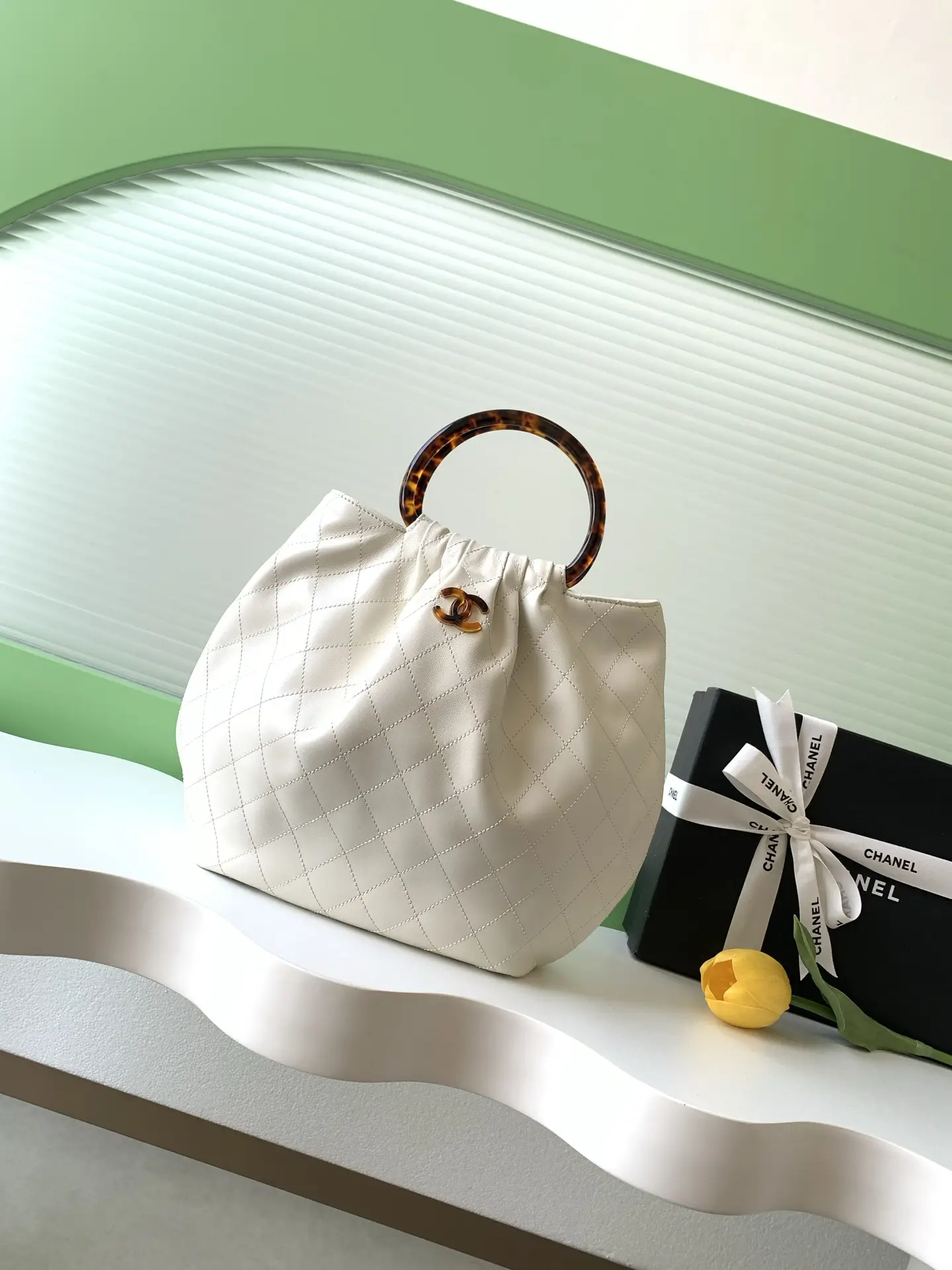 Chanel Tortoiseshell Handle Bag AS6010 White