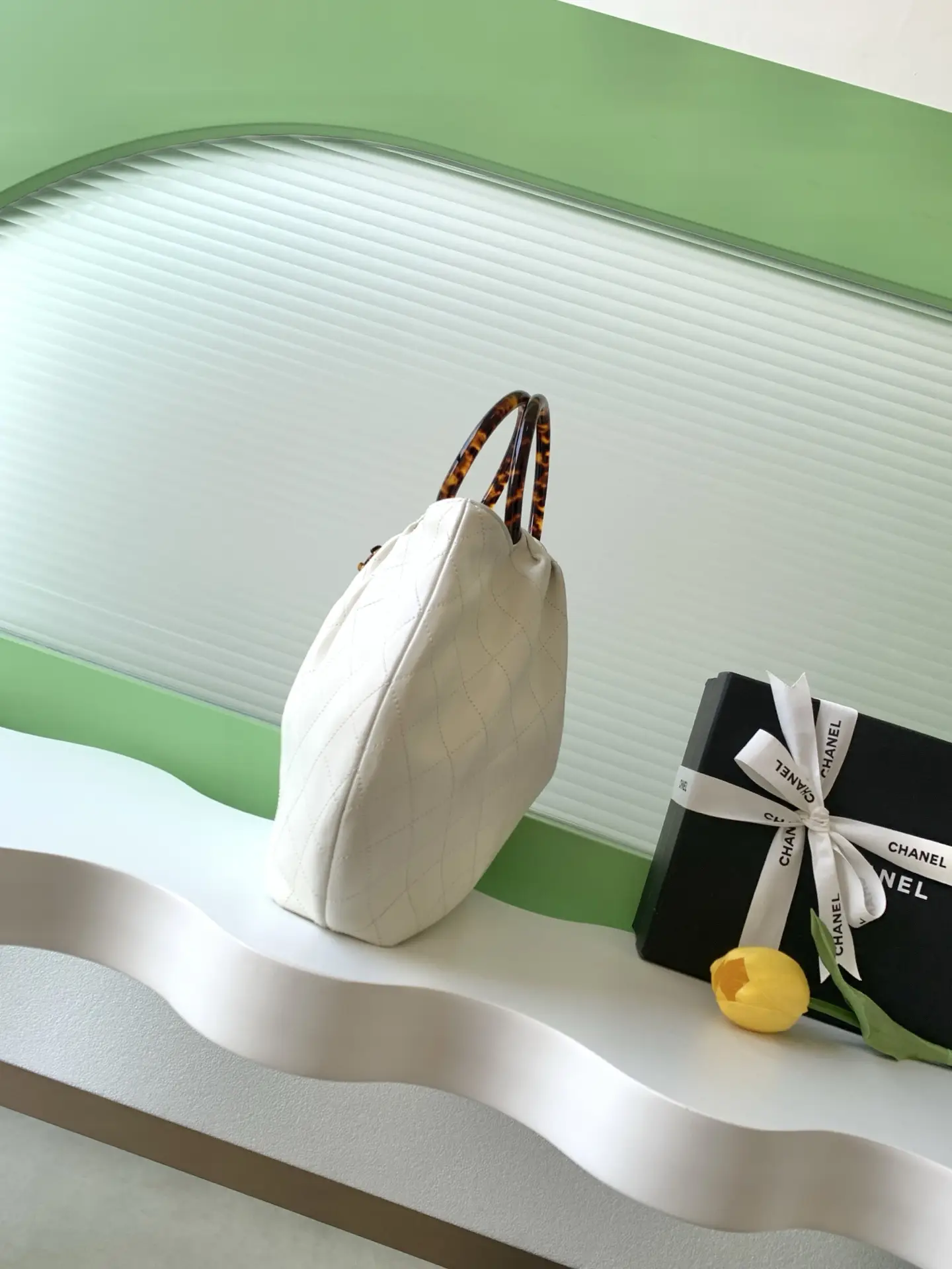 Chanel Tortoiseshell Handle Bag AS6010 White