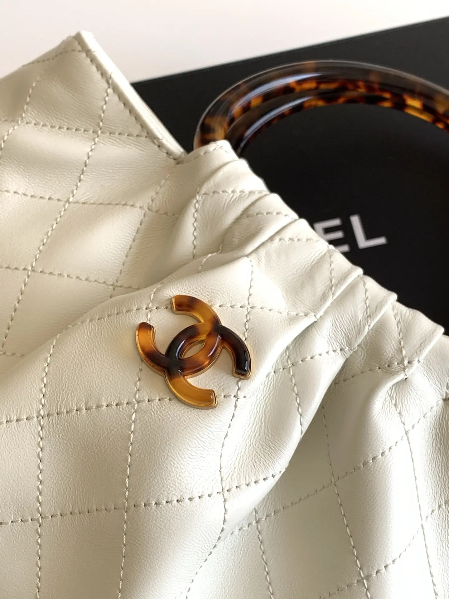 Chanel Tortoiseshell Handle Bag AS6010 White