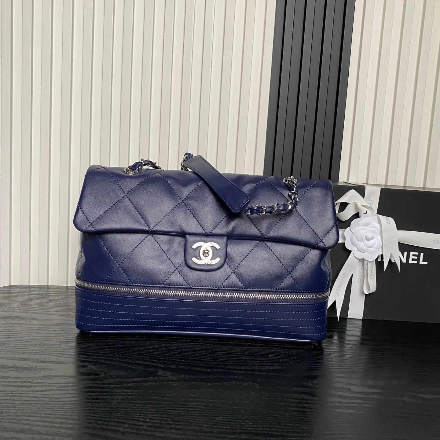Chanel Vintage Large Tote Bag Dark Blue