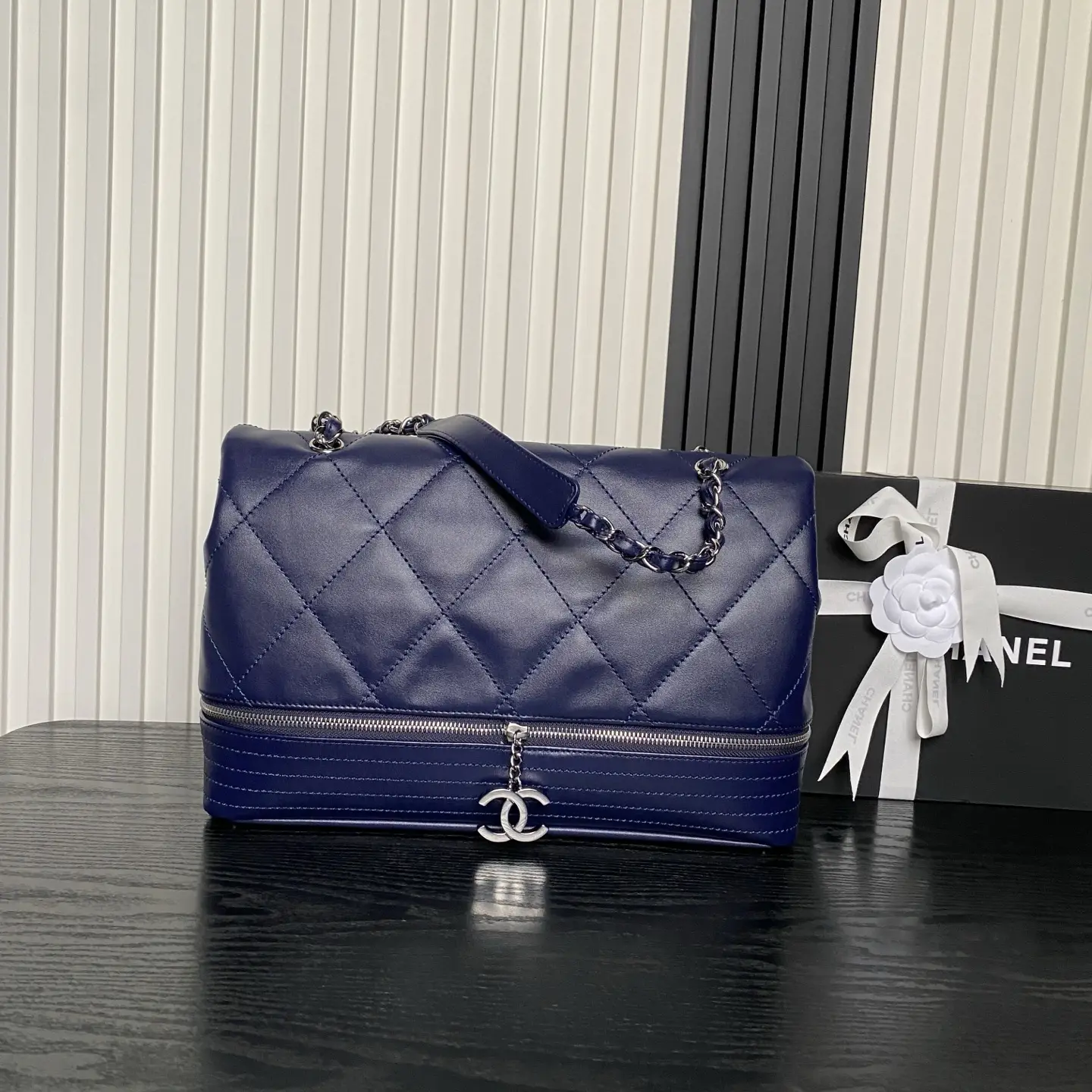 Chanel Vintage Large Tote Bag Dark Blue