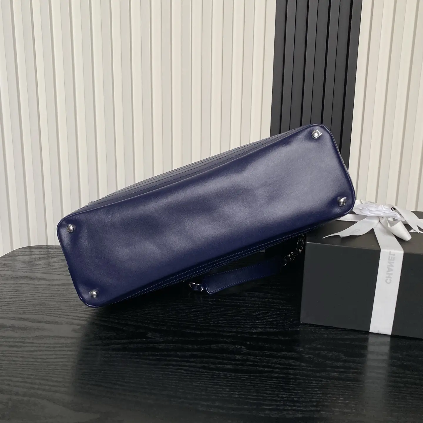 Chanel Vintage Large Tote Bag Dark Blue