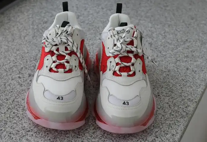 PK GOD PARIS TRIPLE S CLEAR SOLE TRAINER 19ss Red and White READY TO SHIP