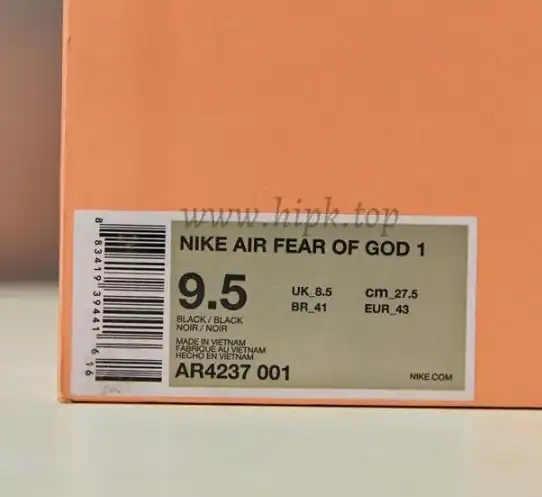 EXCLUSIVE RETAIL PK GOD NIKE AIR FEAR OF GOD 1 LIGHT BONE BLACK AR4237-002 READY TO SHIP