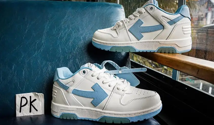 PK GOD OFF-WHITE OOO Low Out Of Office Calf Leather White Light Blue RETAIL MATERIALS READY TO SHIP