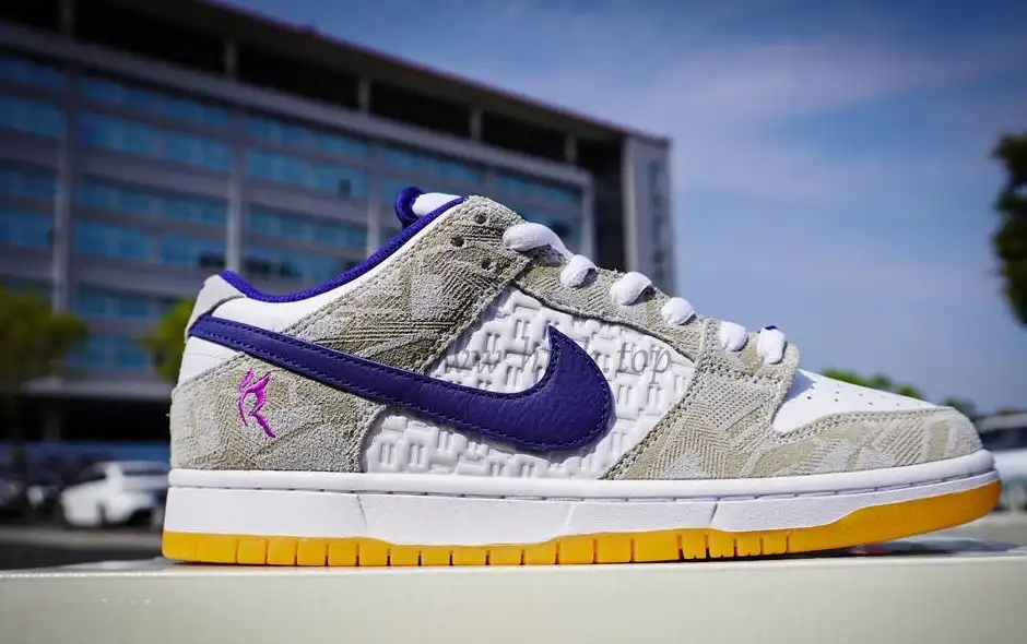 PK God Rayssa Leal x Nike SB Dunk Low Pure Platinum and Vivid Purple retail materials ready to ship