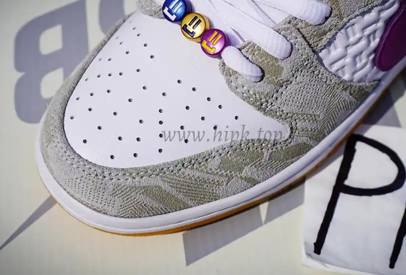 PK God Rayssa Leal x Nike SB Dunk Low Pure Platinum and Vivid Purple retail materials ready to ship