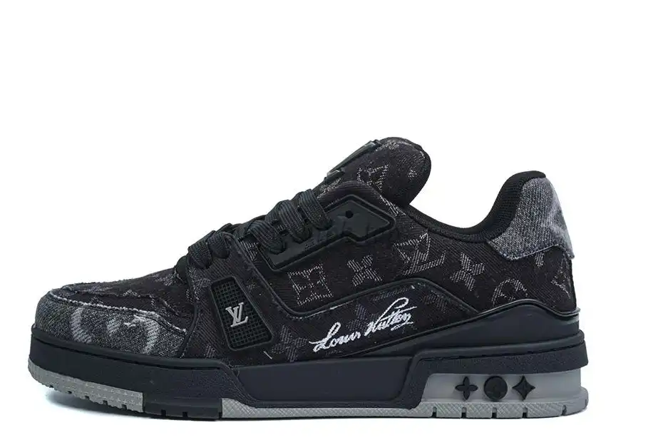 PK god Louis Vuitton LV Trainer Black Grey Denim Monogram retail materials ready to ship